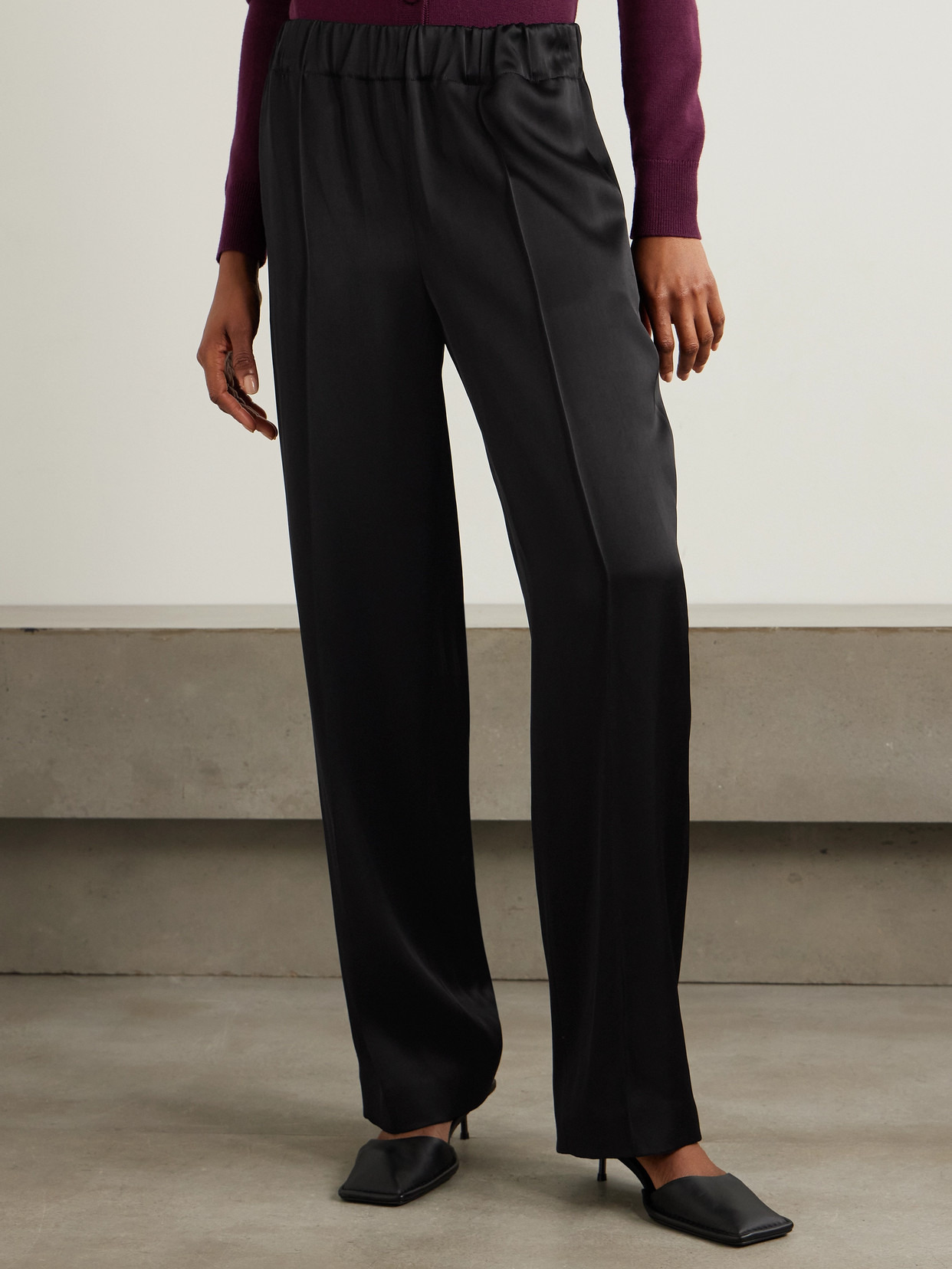 Pleated Satin Straight-leg Track Pants - 4