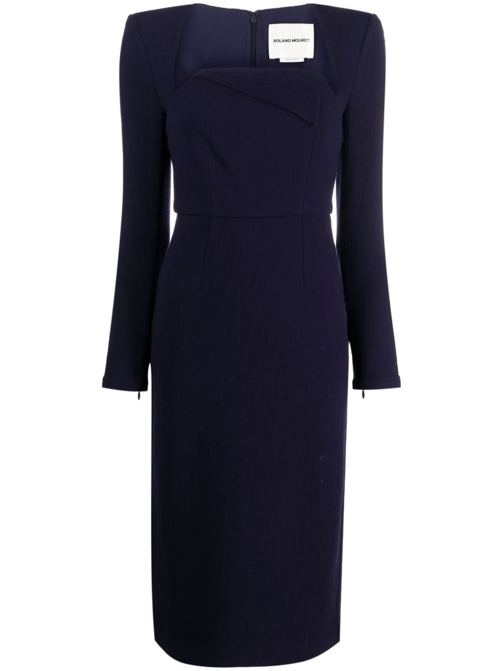 long-sleeve wool crepe midi dress - 1