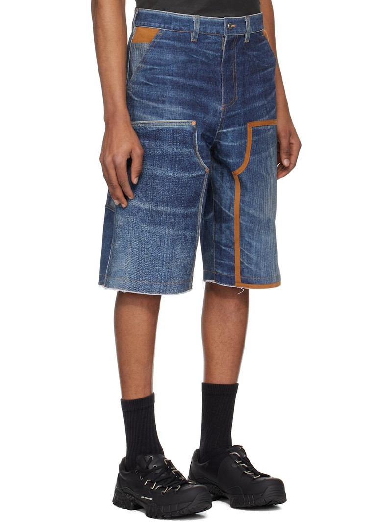 Navy Trompe L'oeil Double Knee Denim Shorts 2