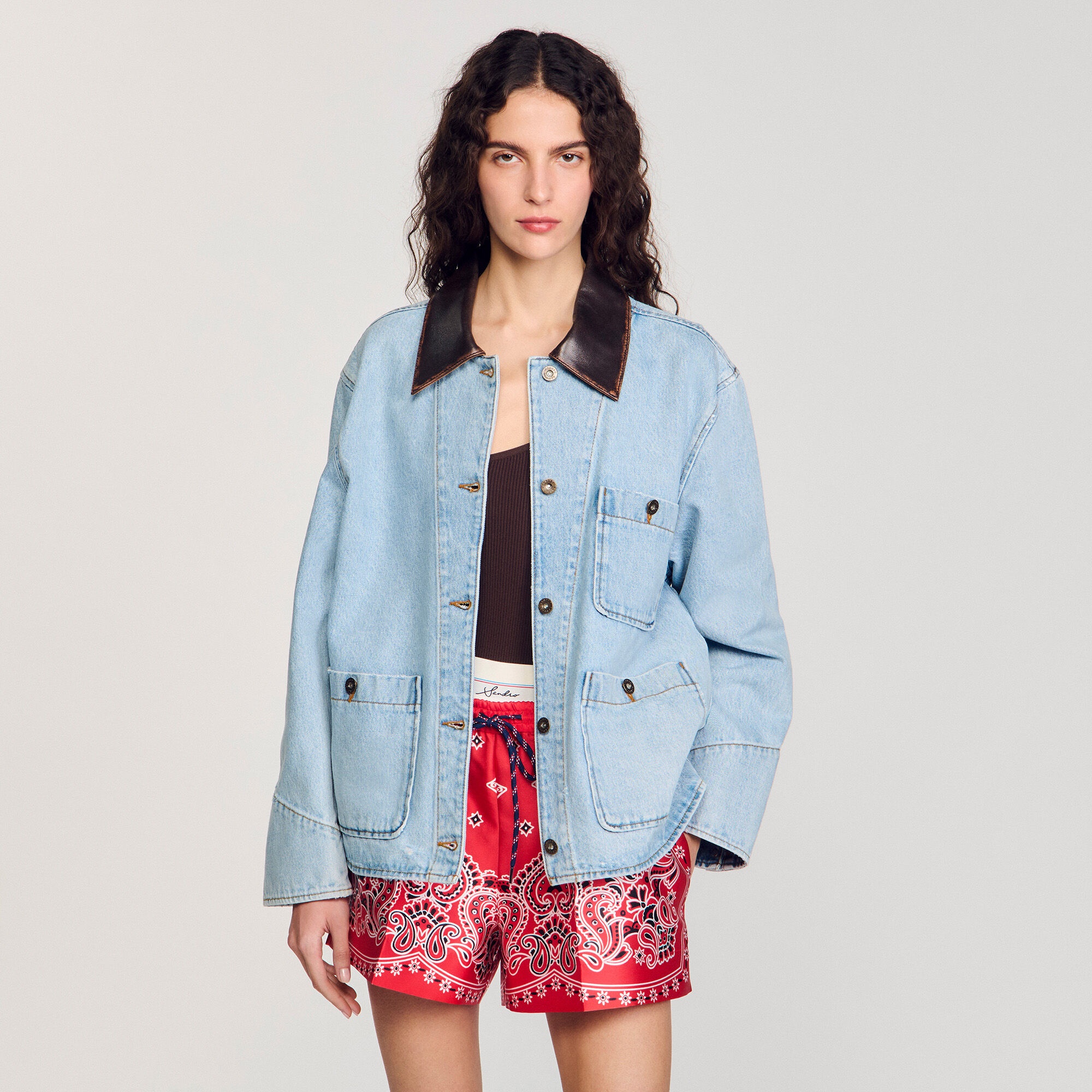 DENIM JACKET WITH LEATHER COLLAR - 4