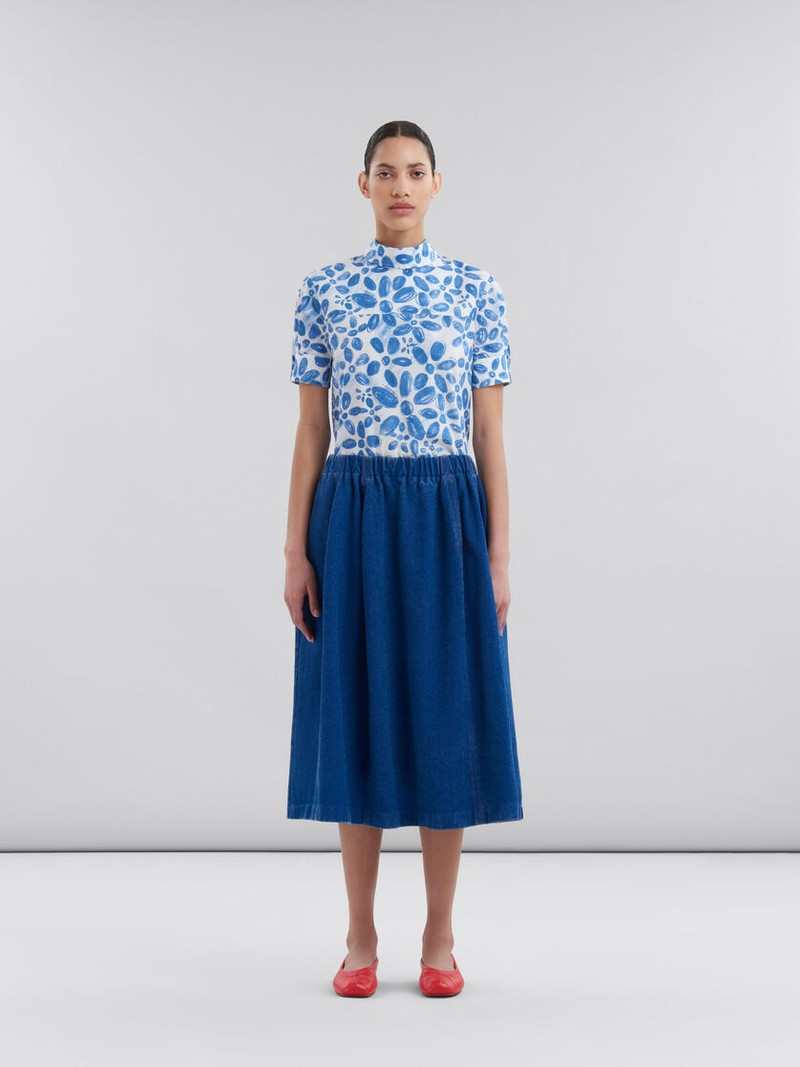 Marni BLUE ORGANIC DENIM ELASTICATED MIDI SKIRT outlook