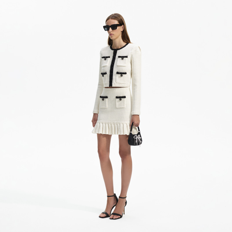 Cream Textured Knit Mini Skirt 2