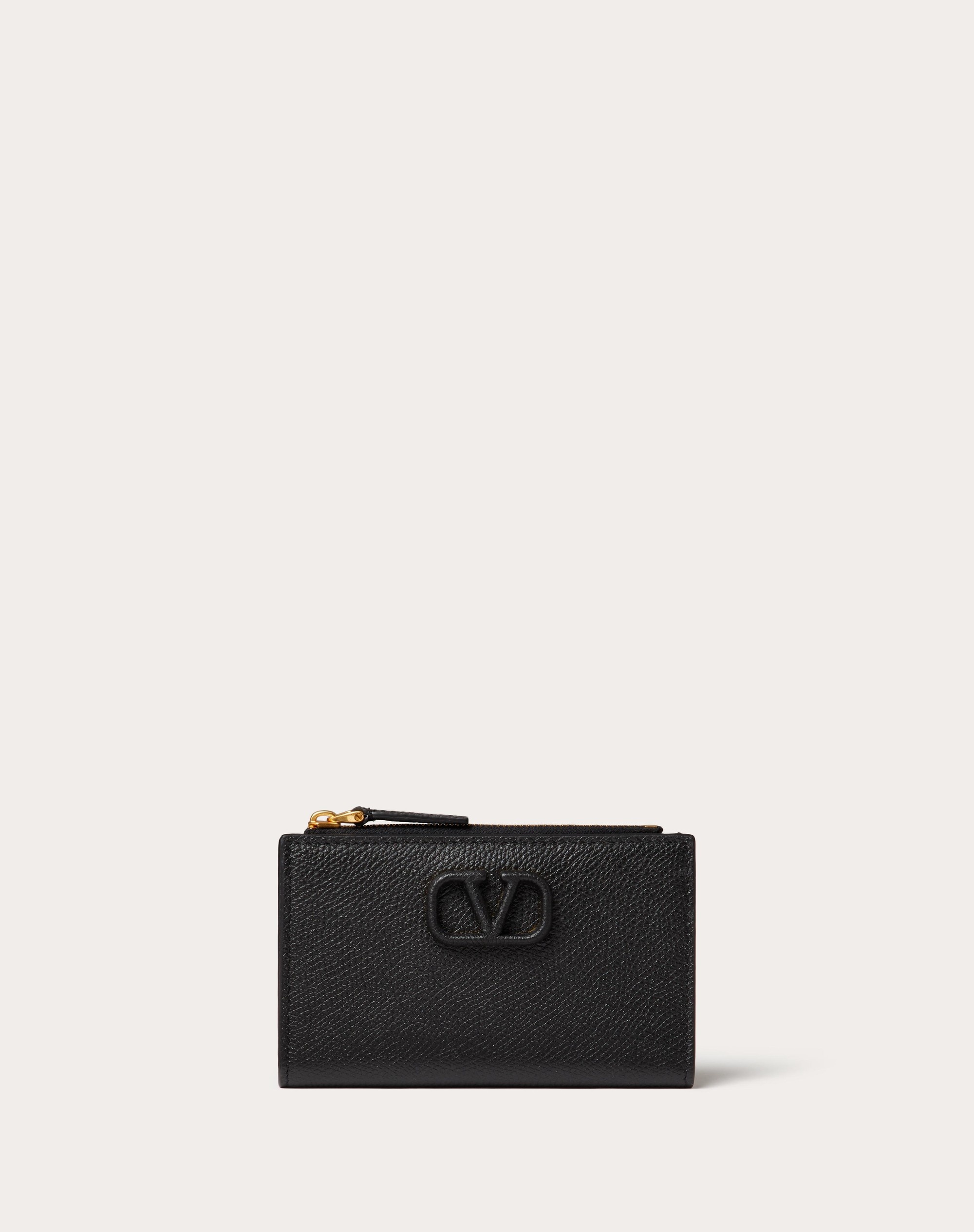 VLOGO SIGNATURE GRAINY CALFSKIN CARDHOLDER WTH ZIPPER - 1