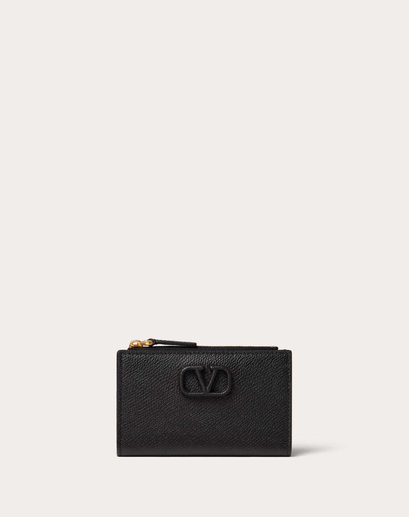VLOGO SIGNATURE GRAINY CALFSKIN CARDHOLDER WTH ZIPPER 1