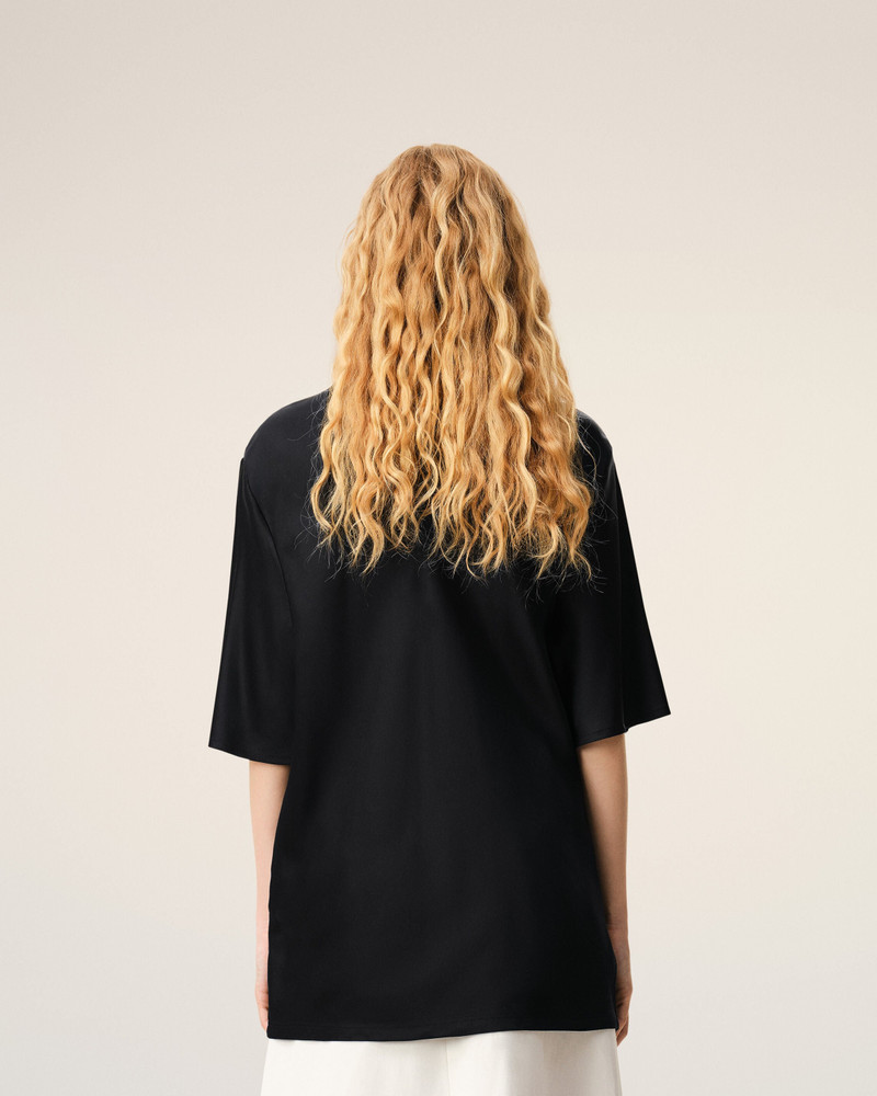 BLACK SATIN SHORT SLEEVES RIB DETAIL T-SHIRT 5