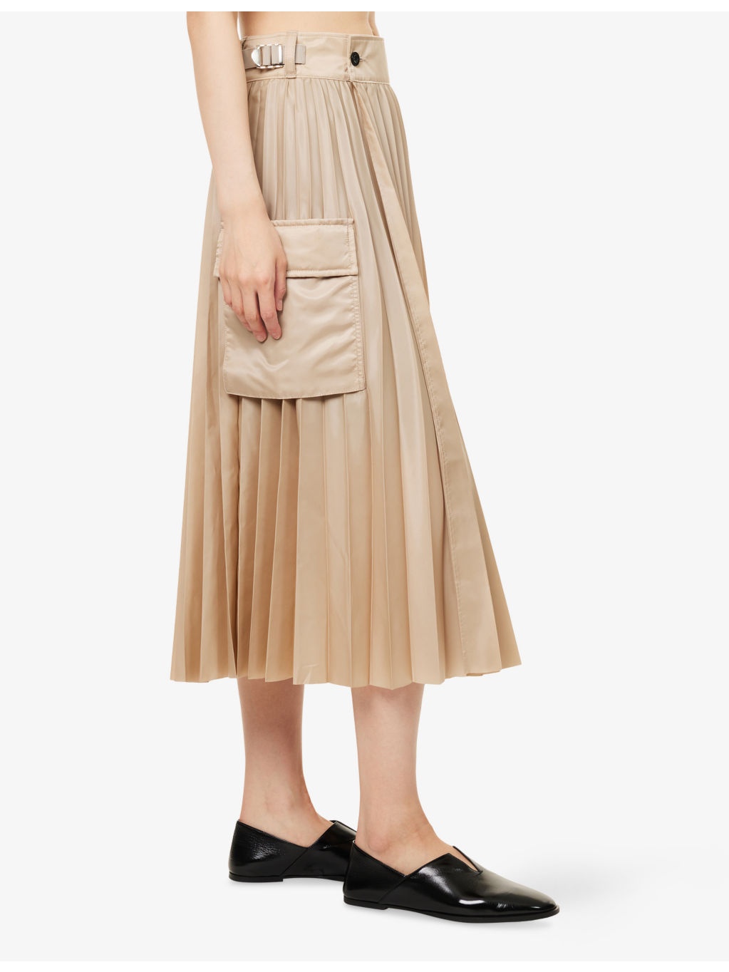 Pleated Wrap-Front Woven Midi Skirt - 3