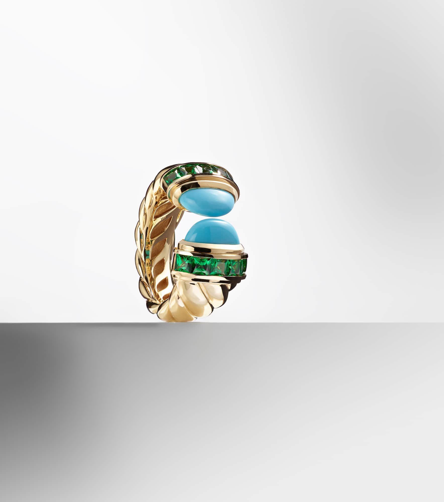 Sculpted Cable 18kt gold ring with turquoise - 5