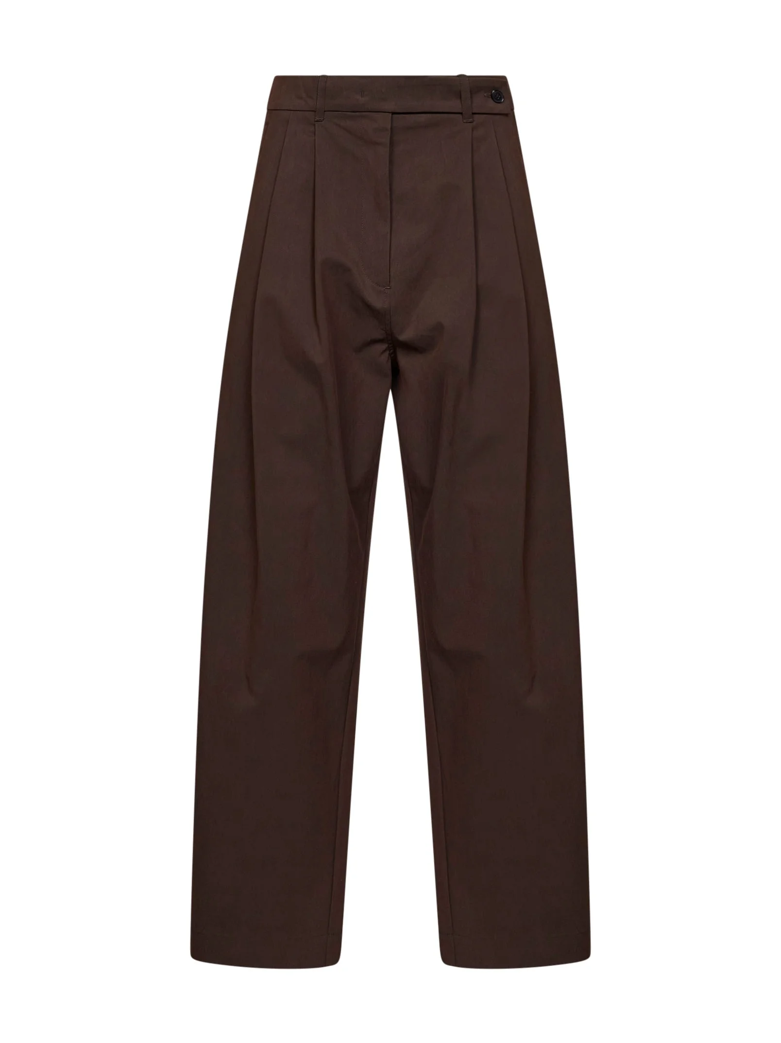 Chocolate cotton twill wide-leg pleated trousers - 1