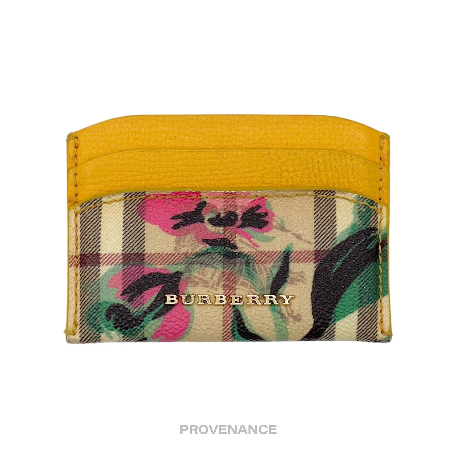 Burberry Floral Card Holder Wallet - Nova Check Yellow - 1