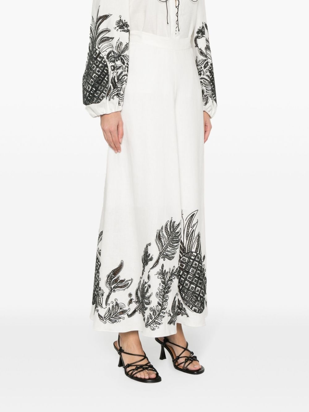 pineapple-embroidery A-line linen skirt - 3