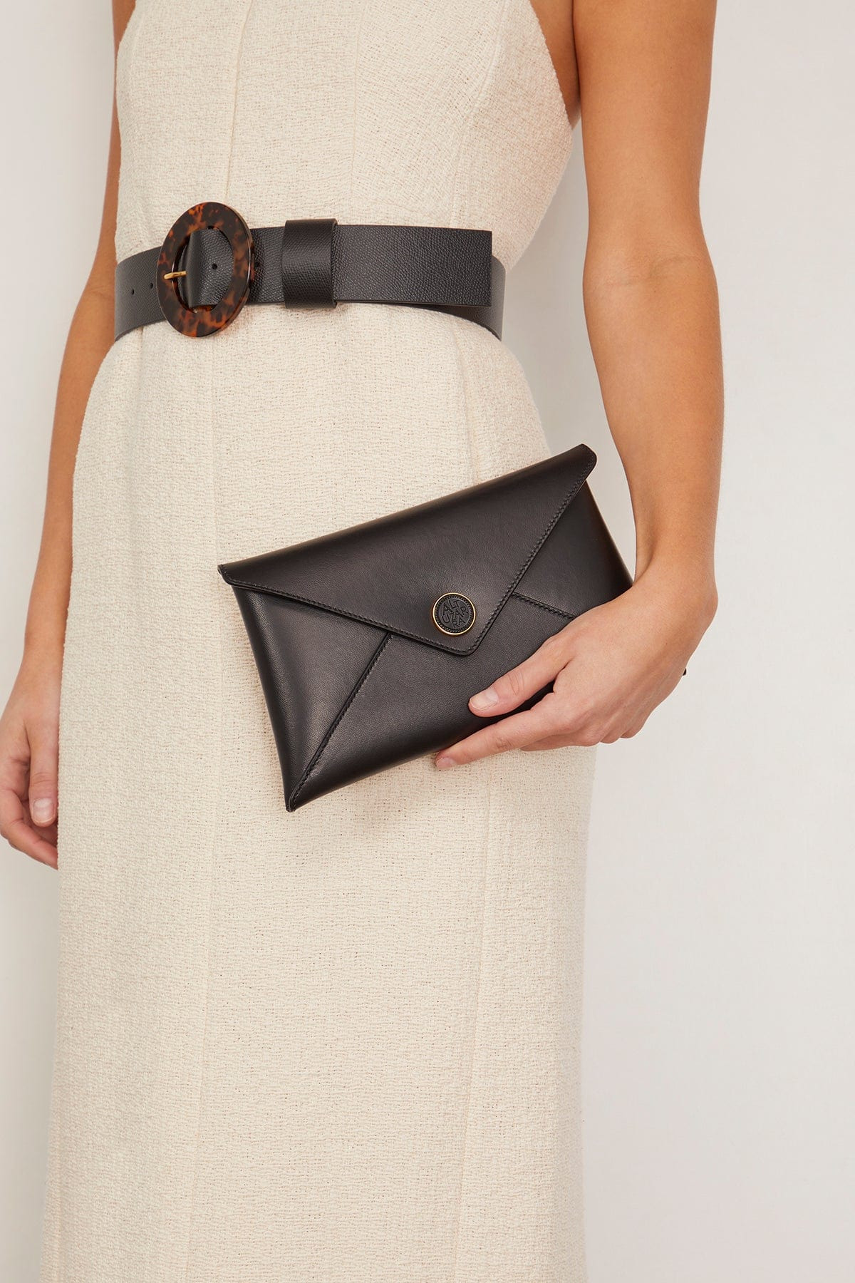 Medallion Envelope Clutch in Black - 2