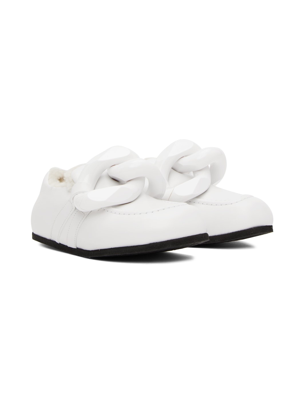 White Shearling Chain Loafers - 4