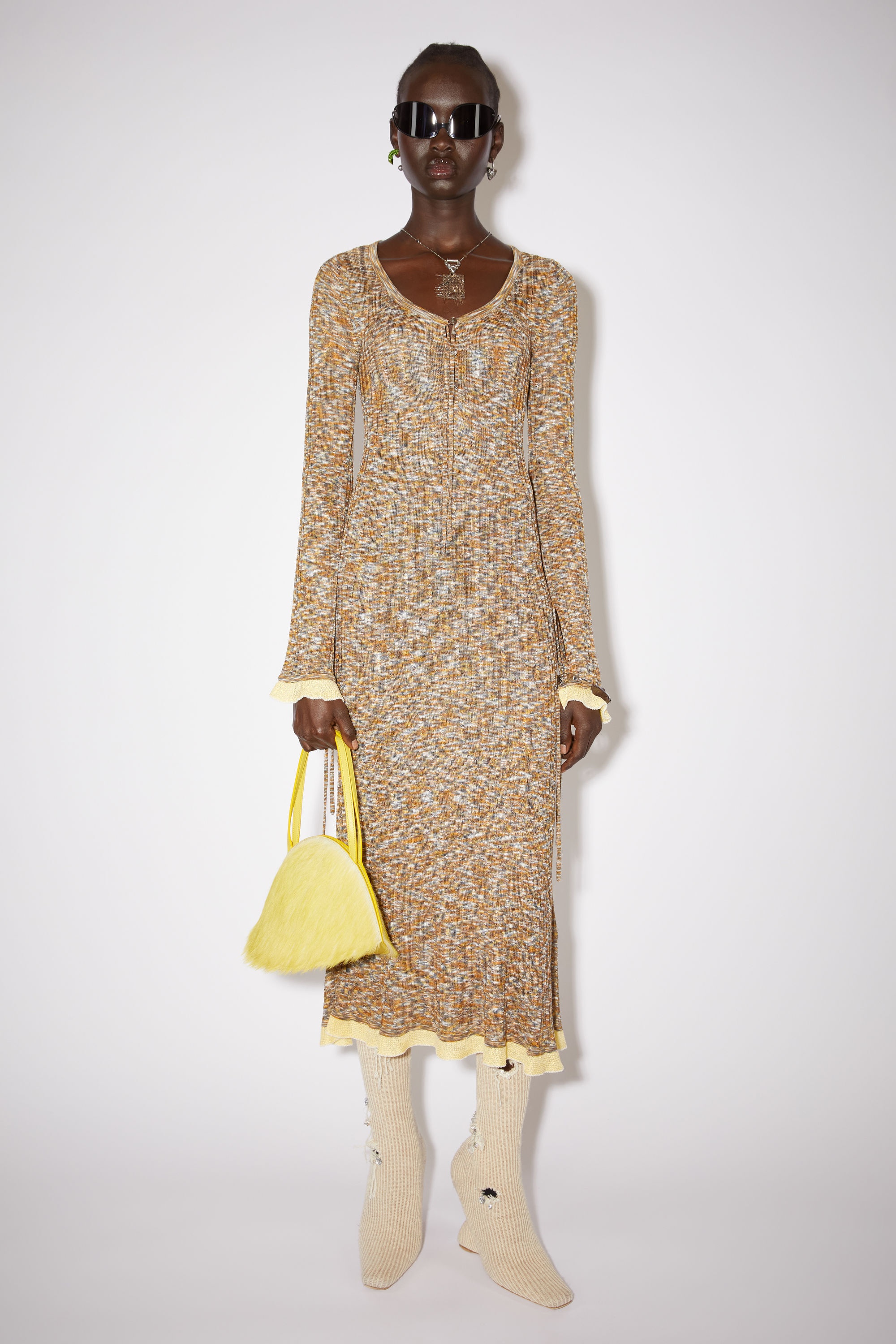Ribbed knit dress - Brown/multi - 2