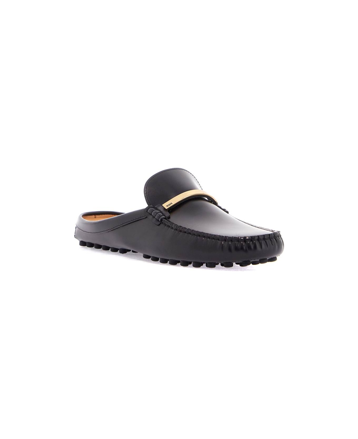Black Calfskin Slip-on Loafers With Metallic Strap And Rubber Sole - 4