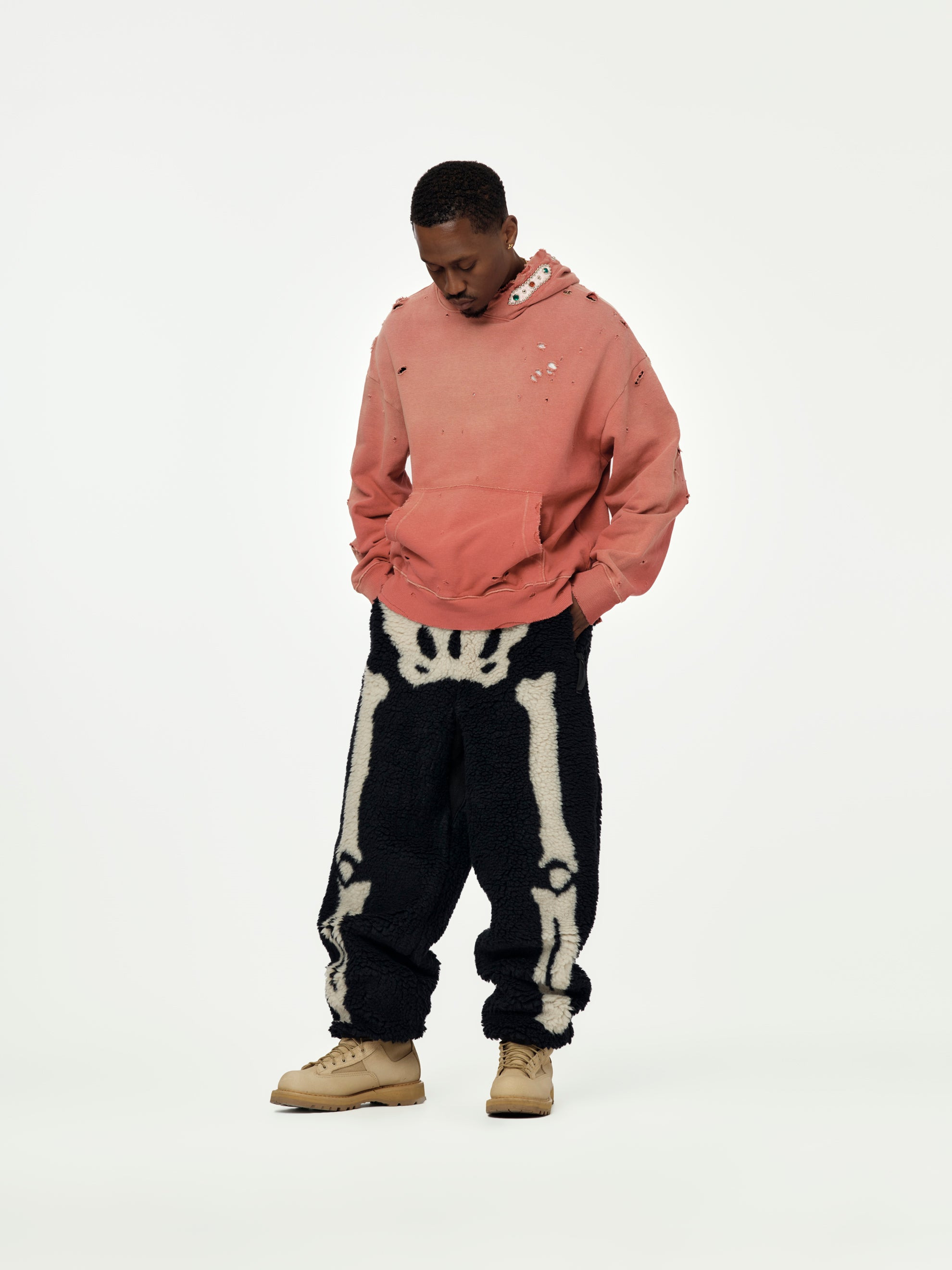 SWT KNIT THRILLER DAMAGED HOODIE (STUDS) (RED) - 4