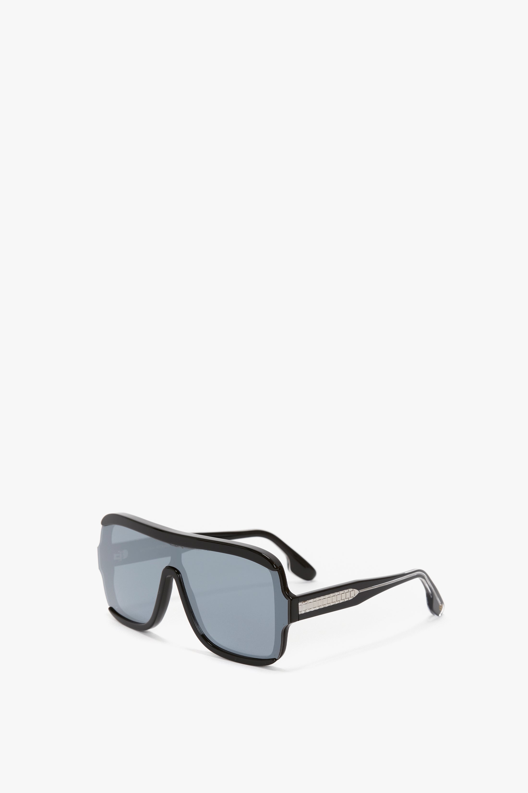 Layered Mask Sunglasses In Black-Silver-Mirror - 6