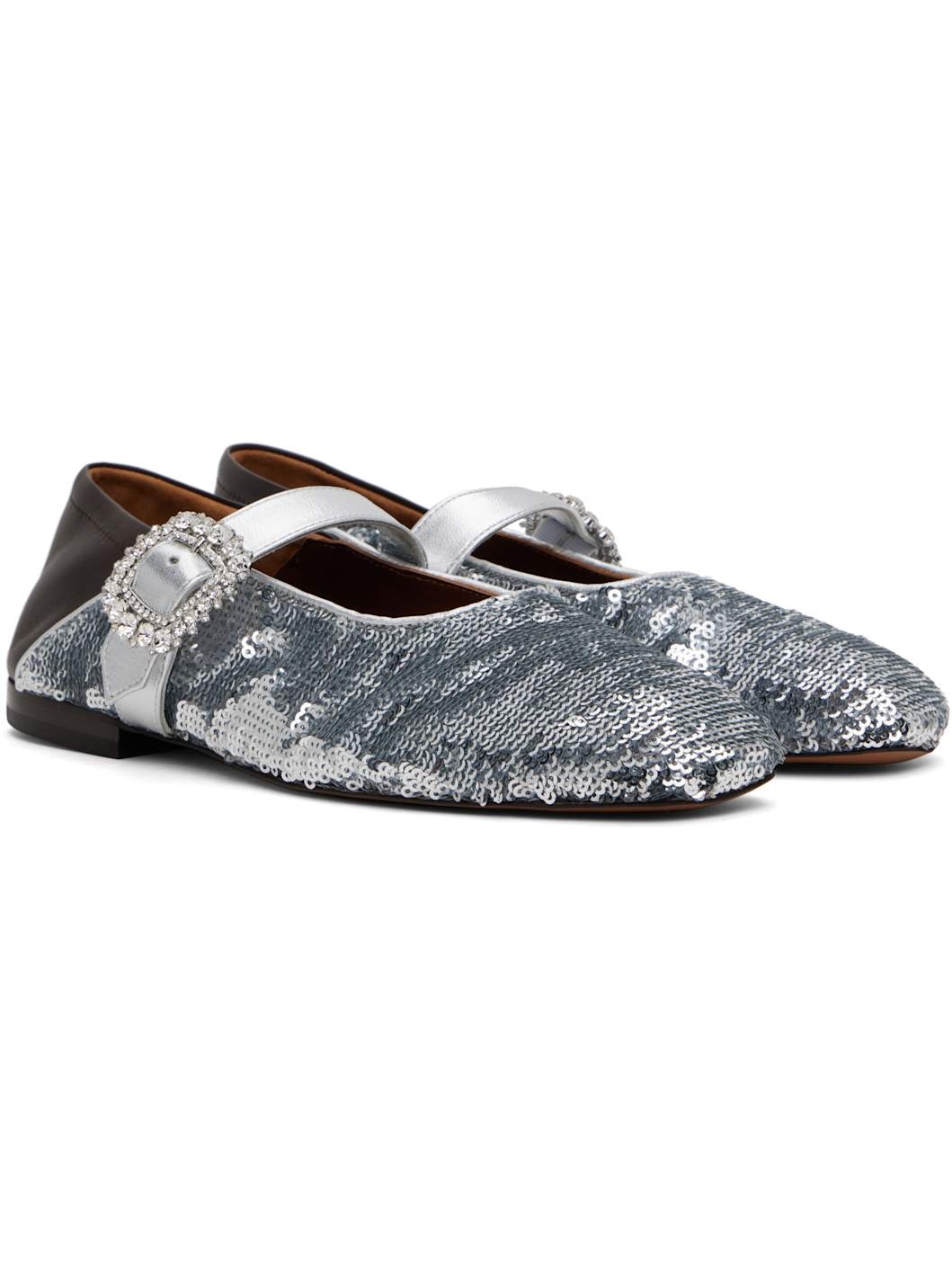 Silver & Brown Glide Ballerina Flats - 4