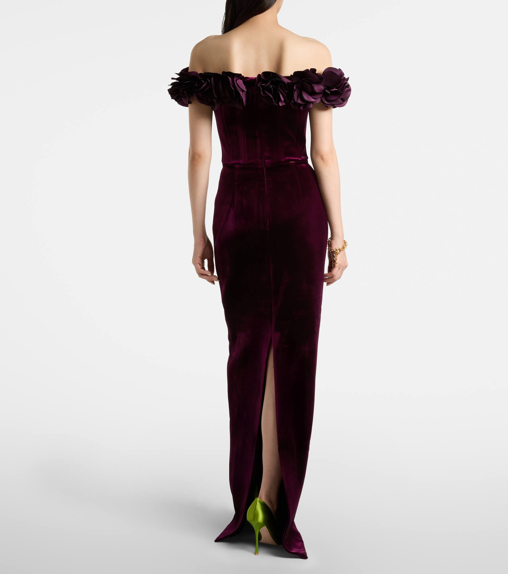 Charles off-shoulder velvet gown - 3