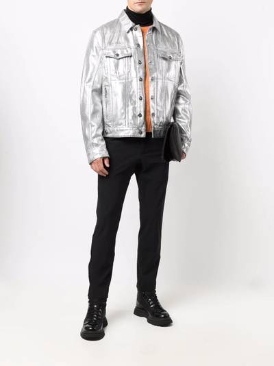 Balmain logo-embossed metallic finish denim jacket outlook