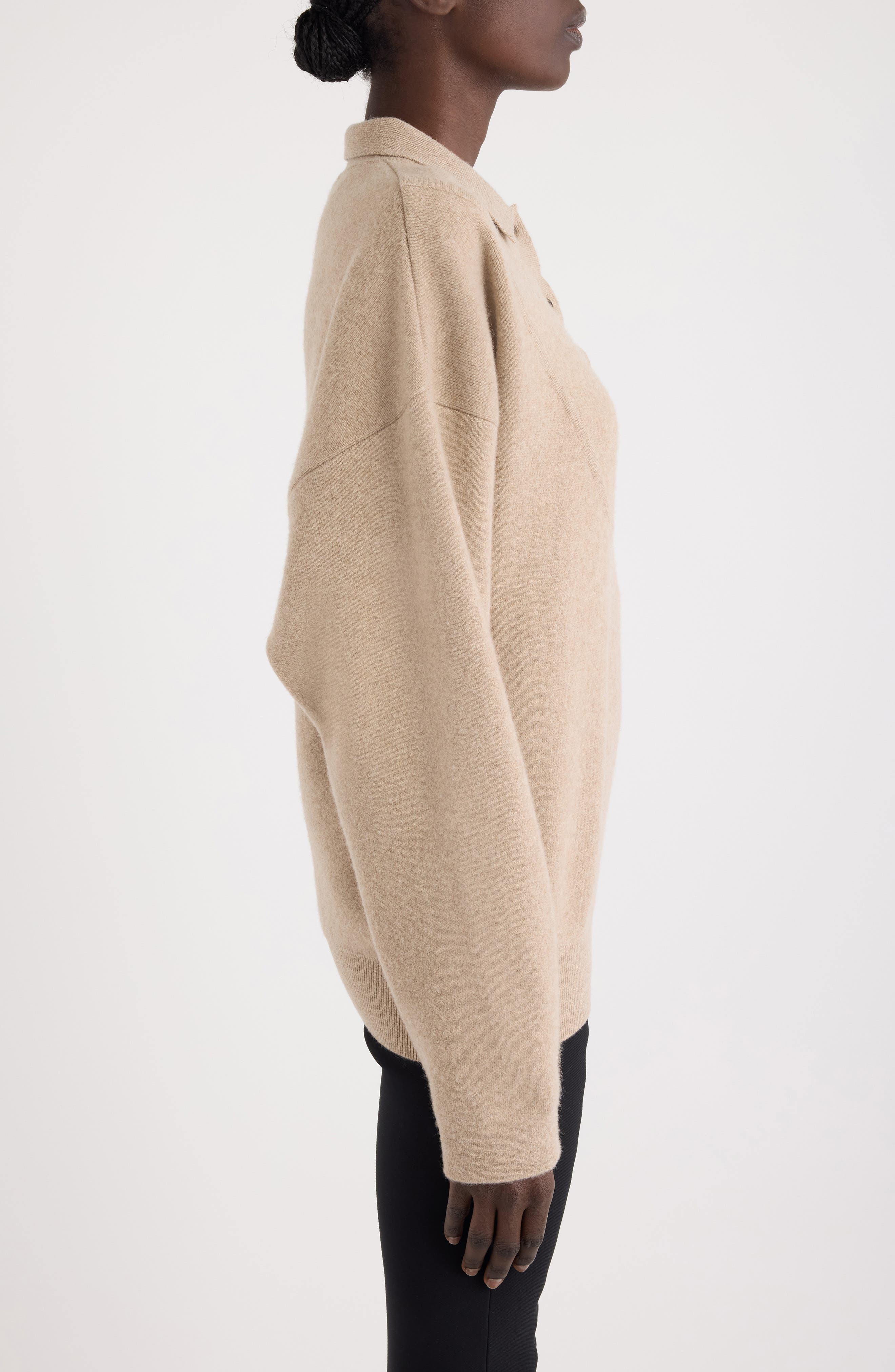 Jacquemus La Maille Vareuse Pallone Merino Wool & Cashmere Polo Sweater in Beige at Nordstrom - 4