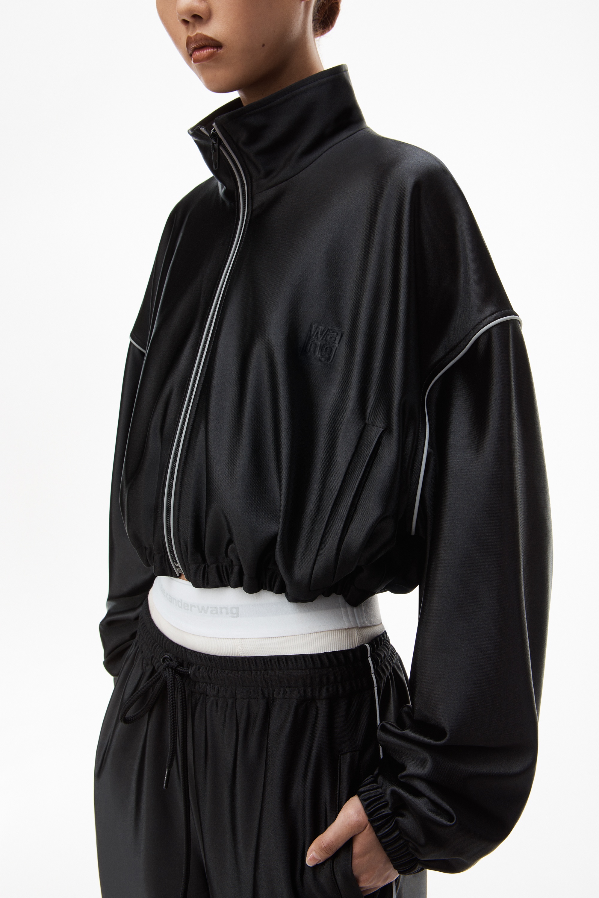 cropped track jacket in satin jersey - 3