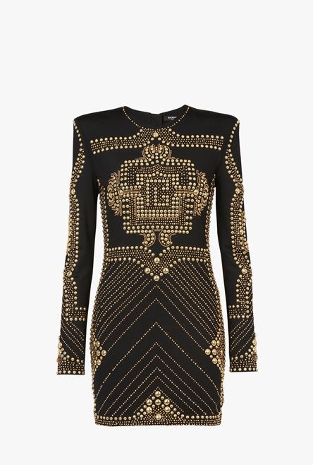 Short black dress with embroidered gold-tone studs - 1