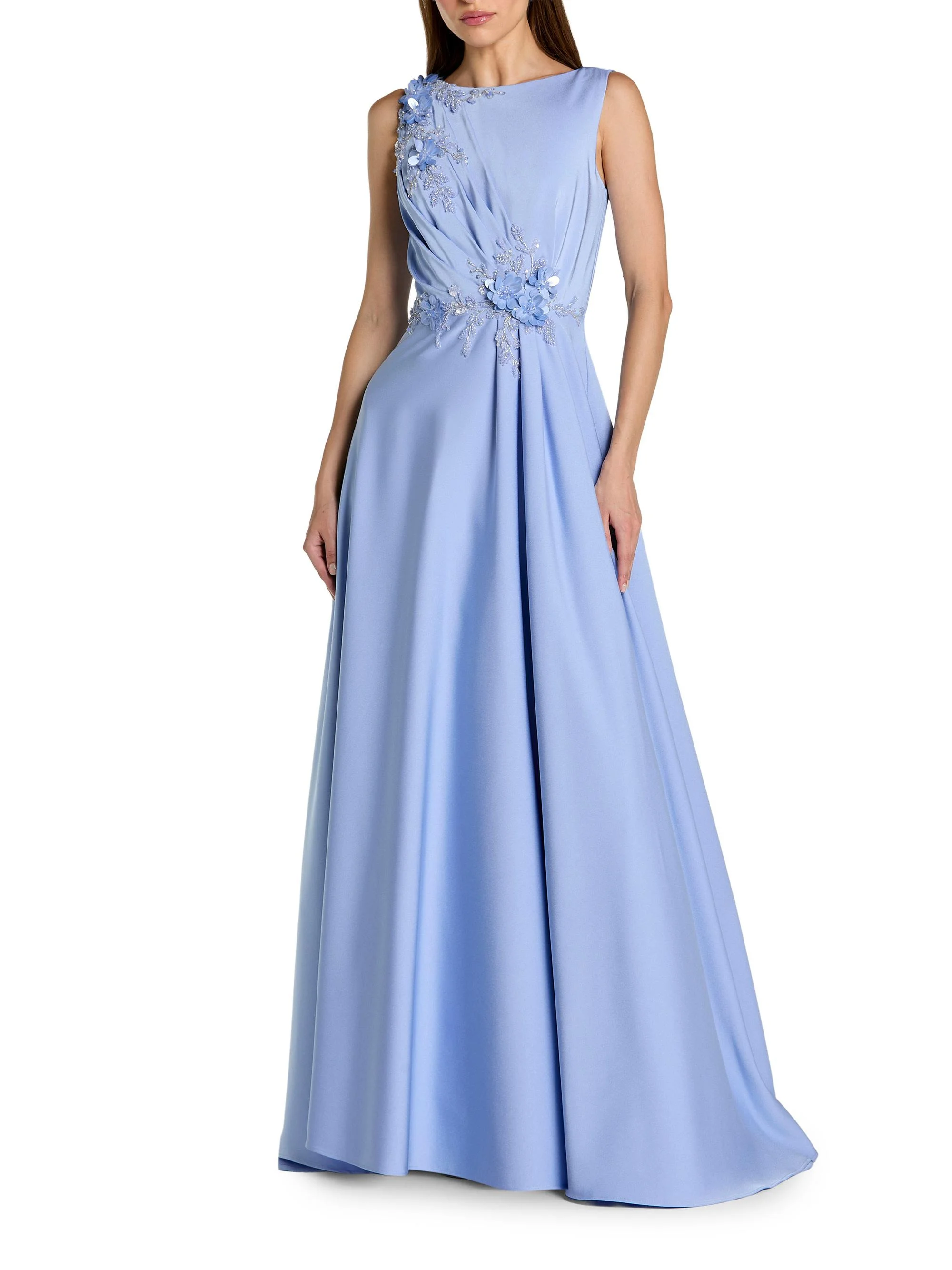 Women's Floral Appliqué Crêpe A-Line Gown - Powder Blue - 1