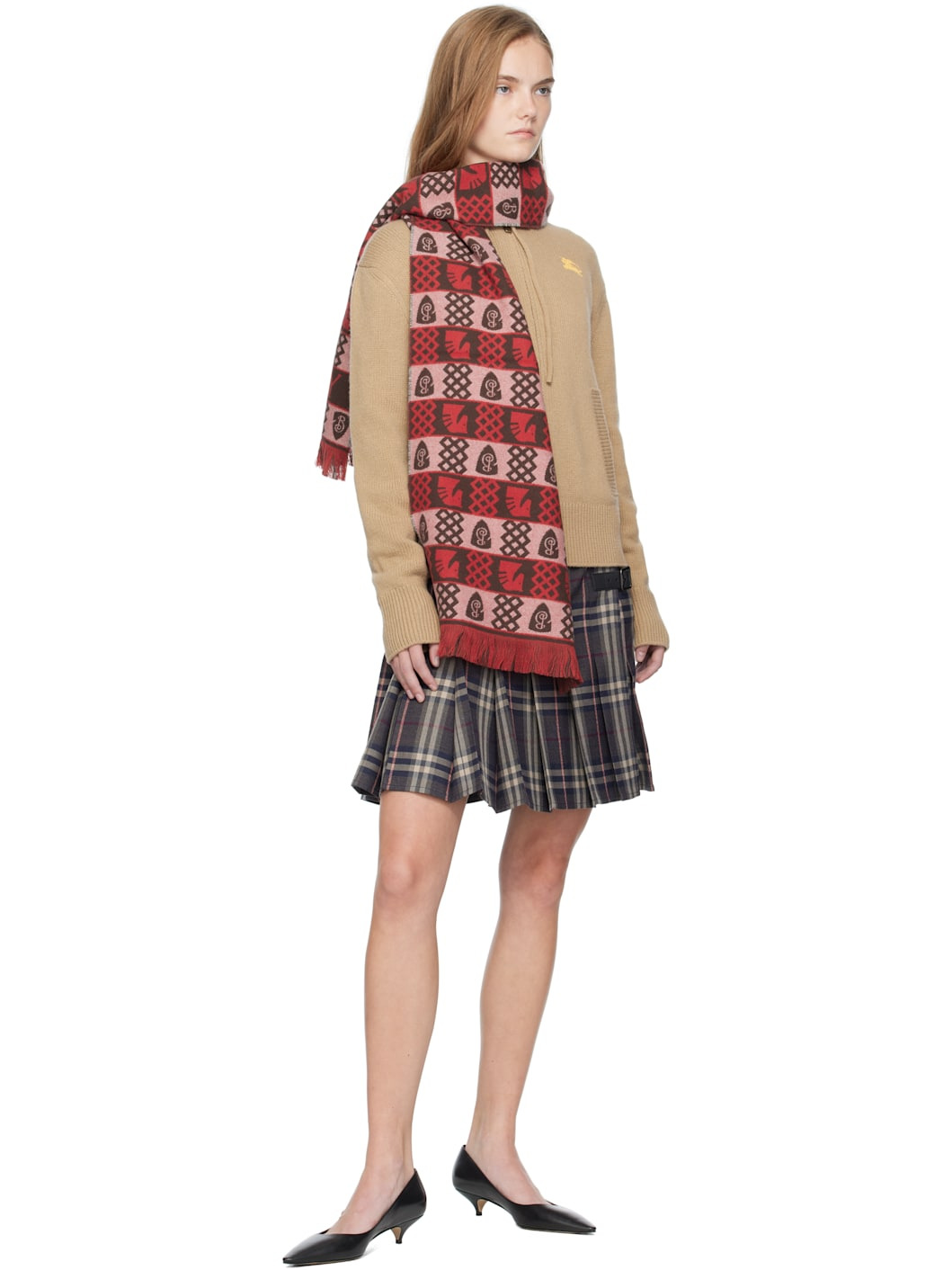 Red & Brown Chess Fair Isle Wool Scarf - 3