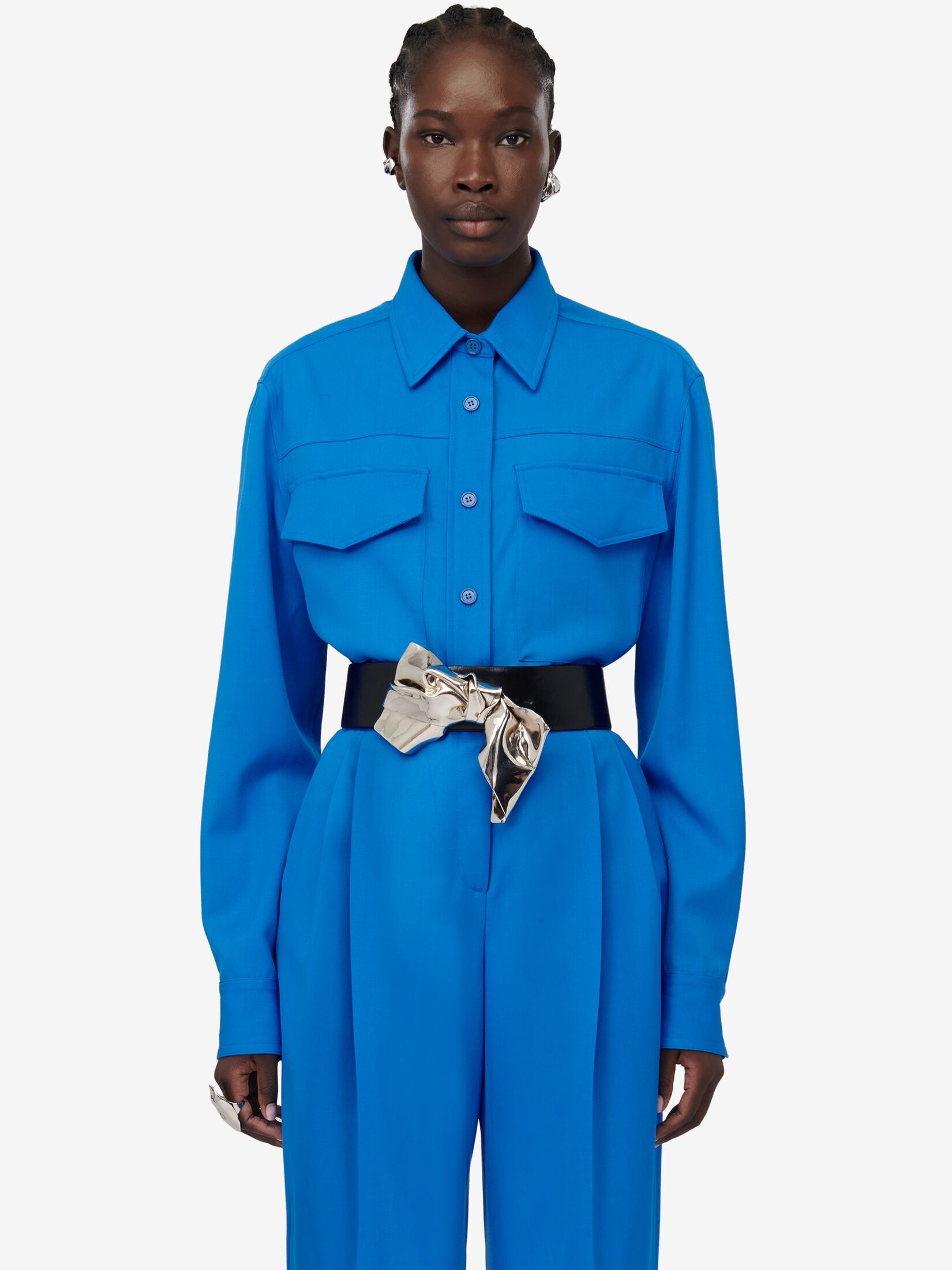 Women's Military Pocket Shirt in Lapis Blue - 6