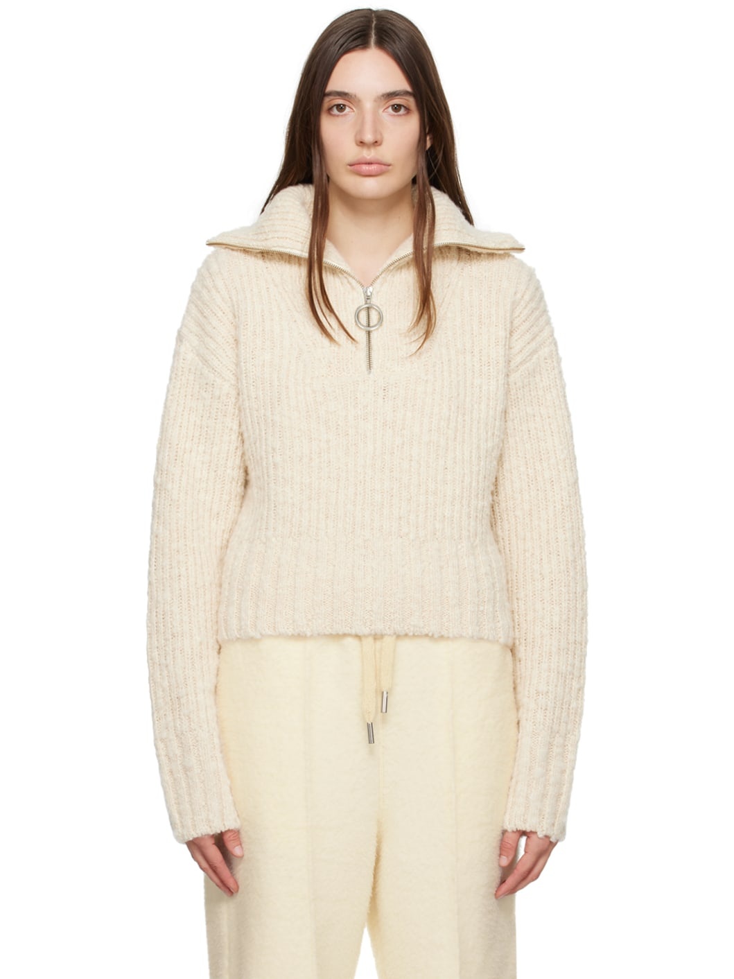 Beige Zip-Up Sweater - 1