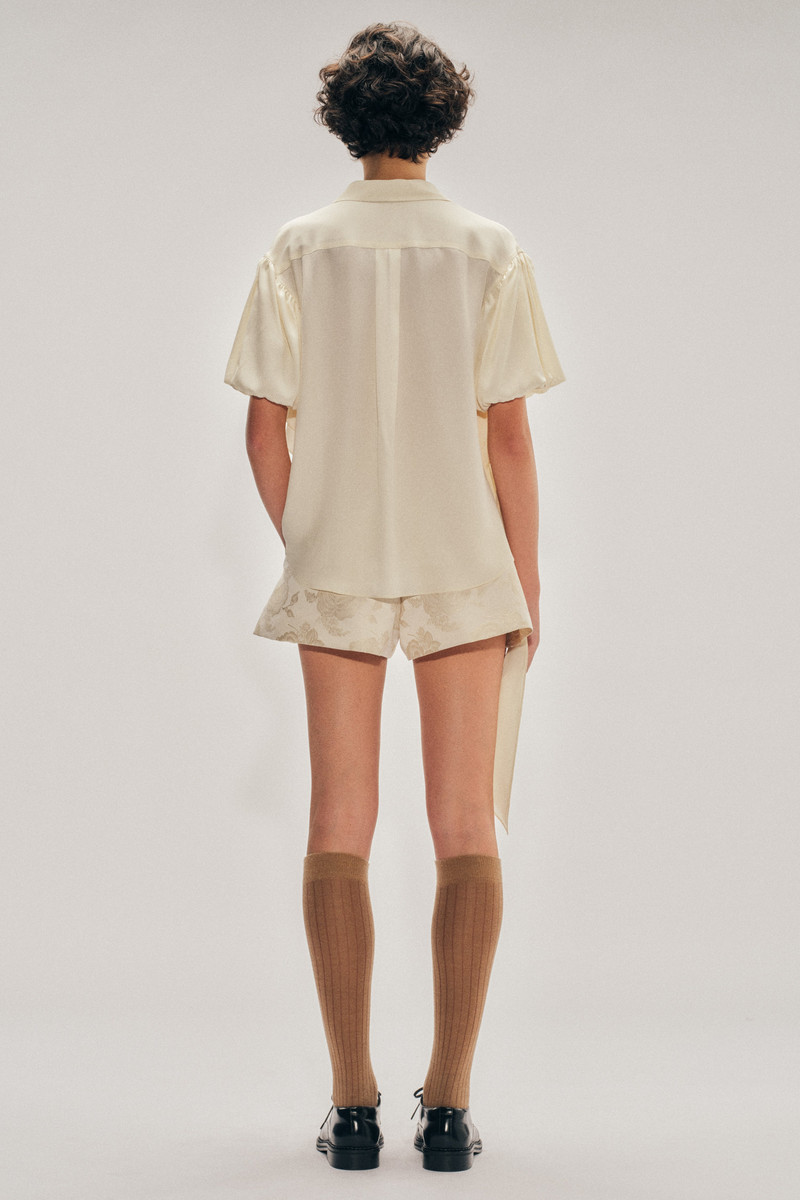 Cropped Puff Sleeve Bow Sash Shirt 4