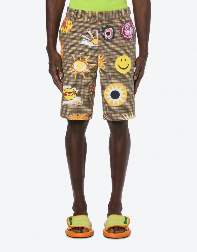 Moschino ALLOVER SUN SMILEY® PRINT CHECK COTTON BERMUDA SHORTS outlook
