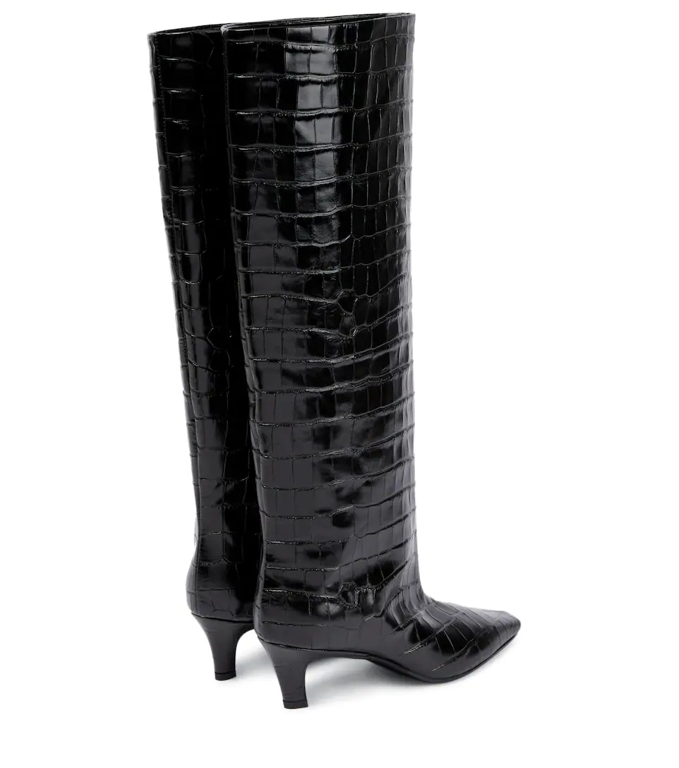 Croc-effect leather knee-high boots - 3