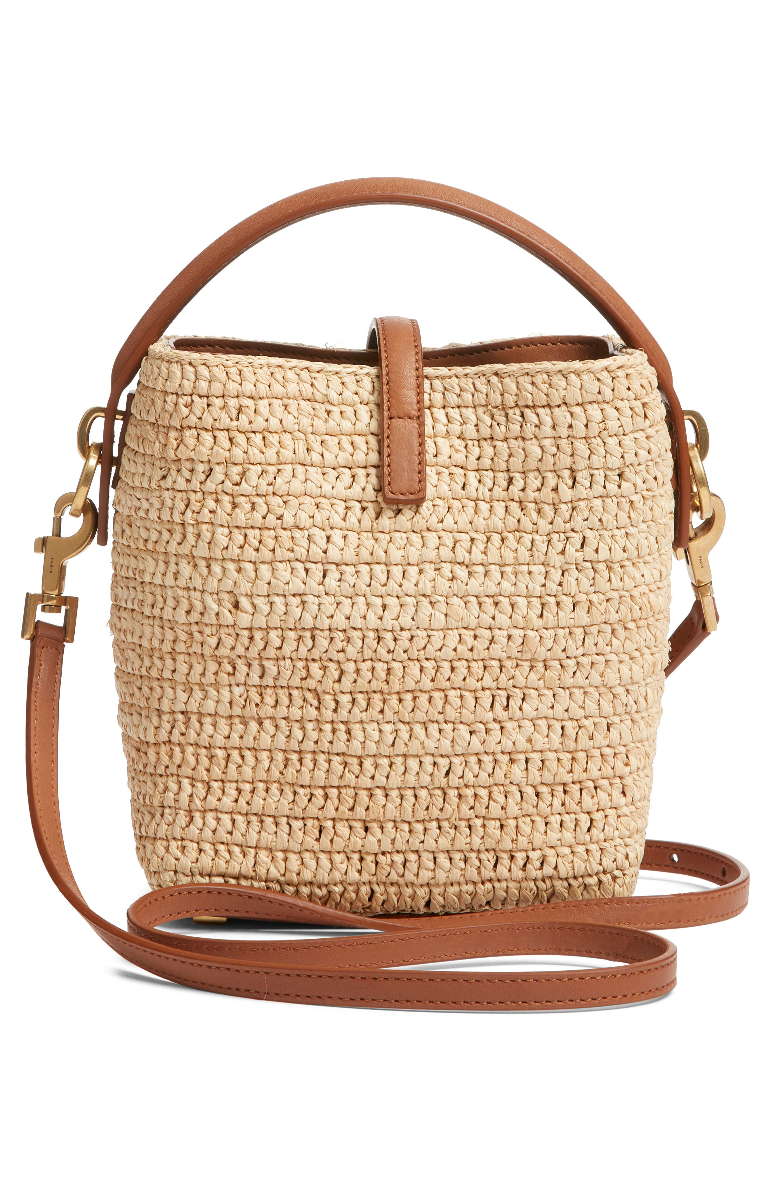 Saint Laurent Mini Le 37 Raffia Bucket Bag in Naturel/Brick at Nordstrom - 4