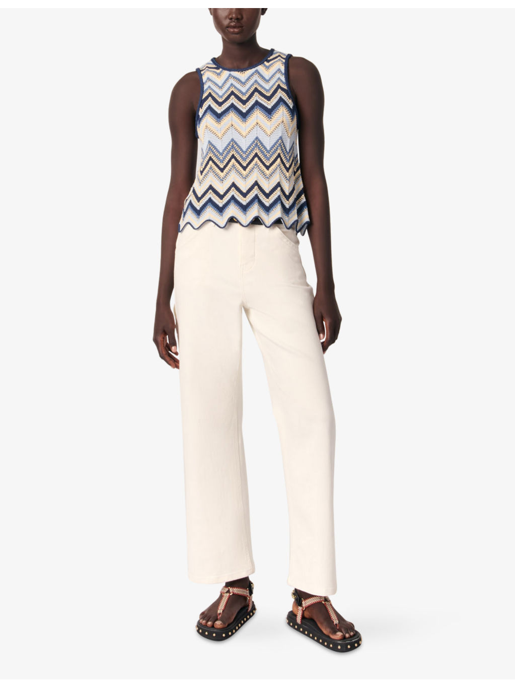 Zigzag-Pattern Sleeveless Knitted Top - 2