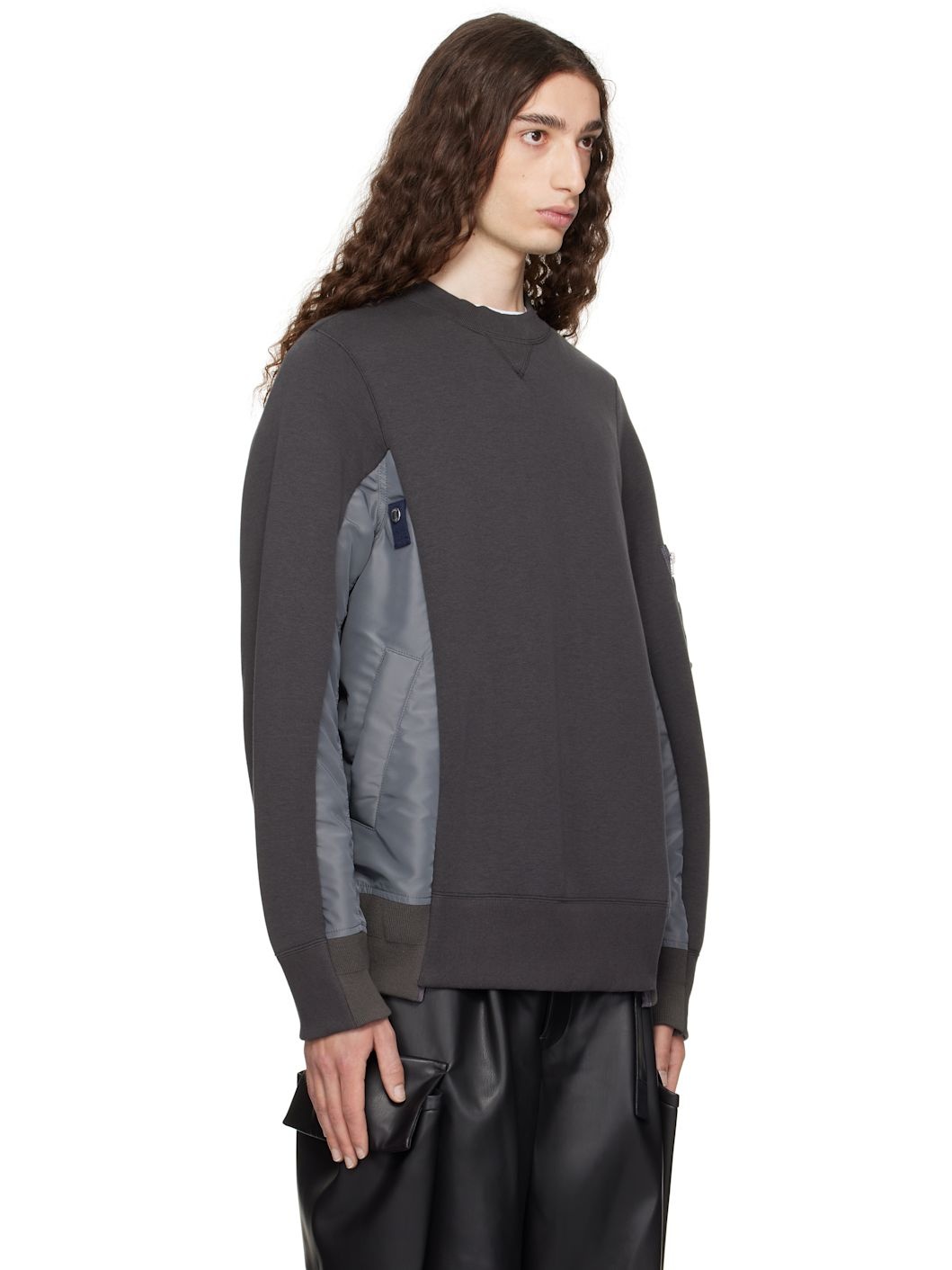 Gray Sponge Sweat & Nylon Twill Sweatshirt - 2
