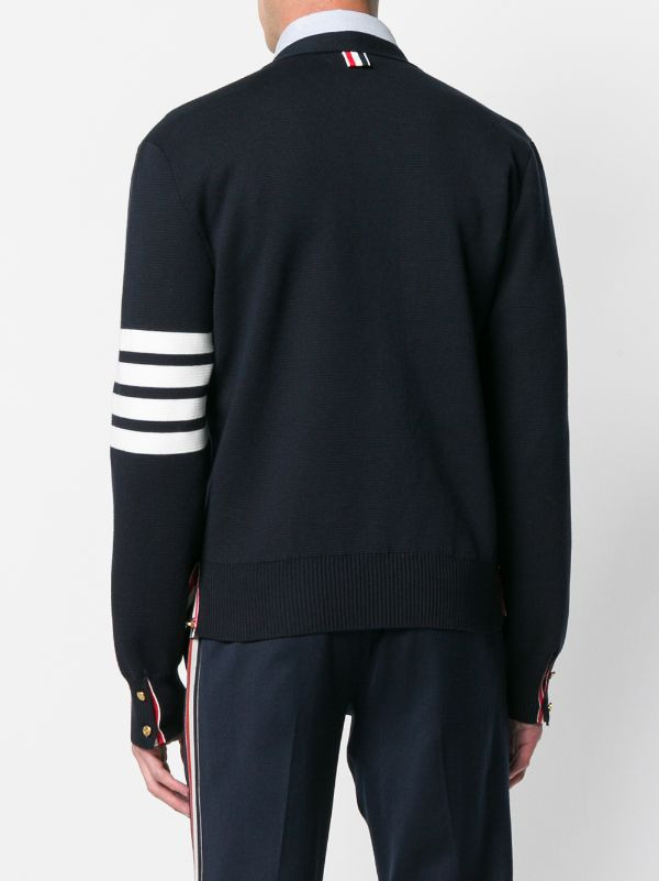 THOM BROWNE - Men Milano Stitch V Neck Cotton Crepe Cardigan - 3