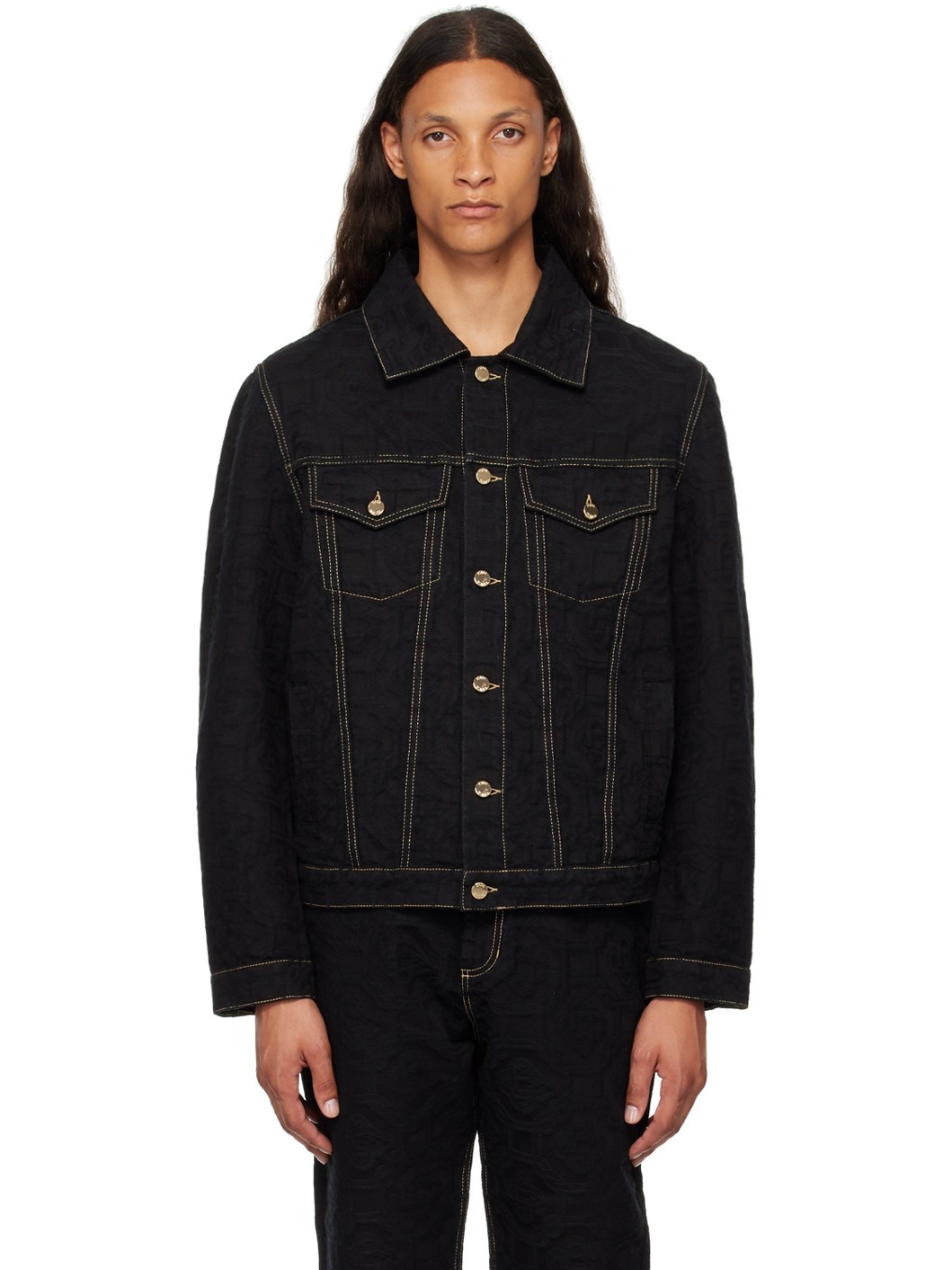 Black Monogram Jacquard Denim Jacket - 1