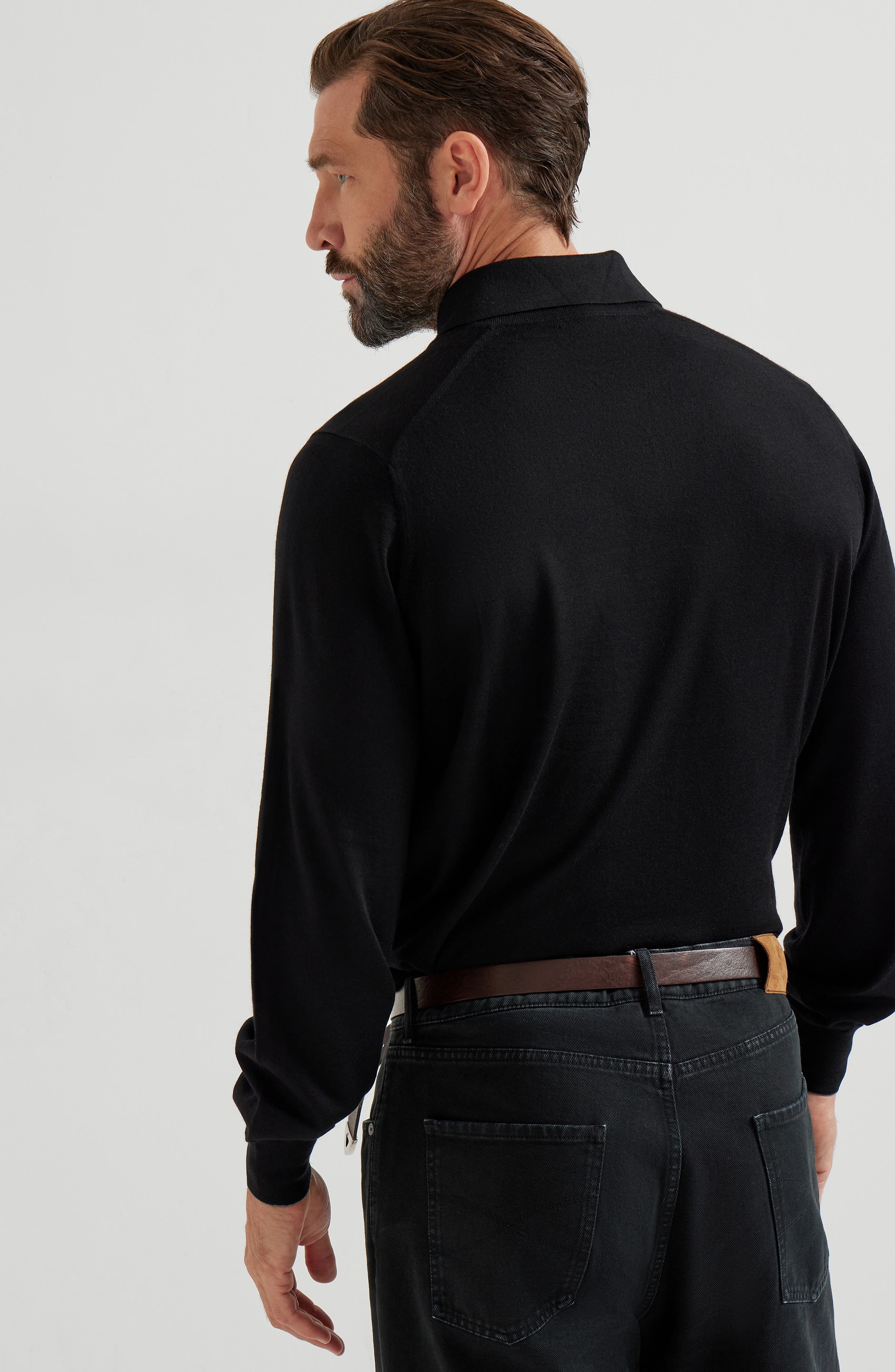 Brunello Cucinelli Lightweight knit Polo in Black at Nordstrom - 3
