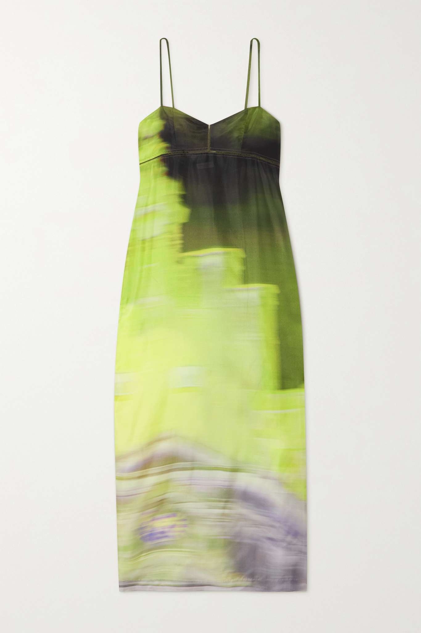 Pointelle-trimmed printed silk slip dress - 1