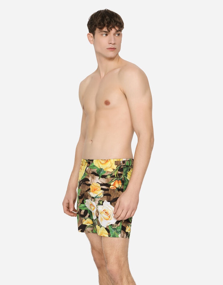 Mid-length swim shorts with rose print - 4