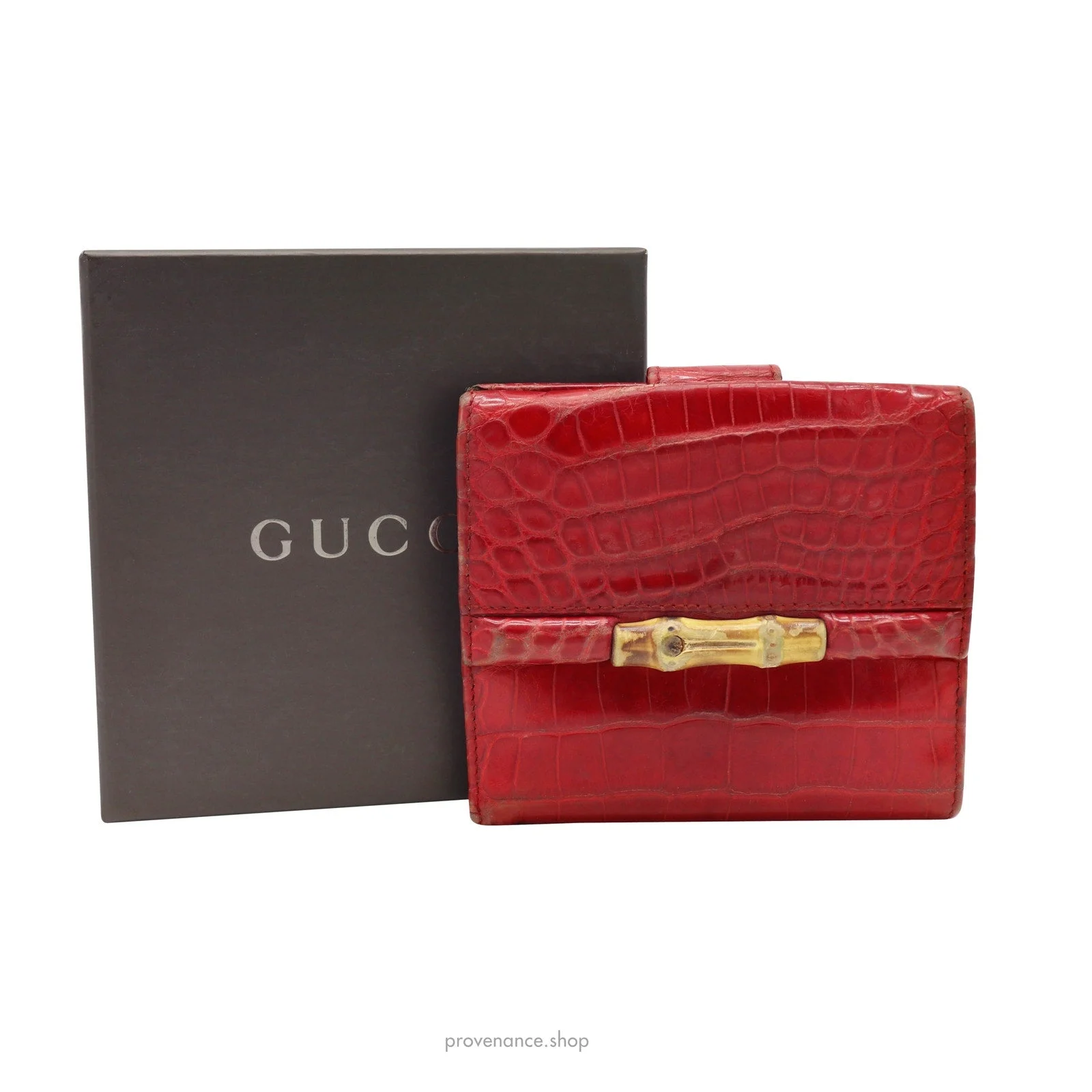 Gucci Bamboo Trifold Wallet - Red Crocodile Leather - 1