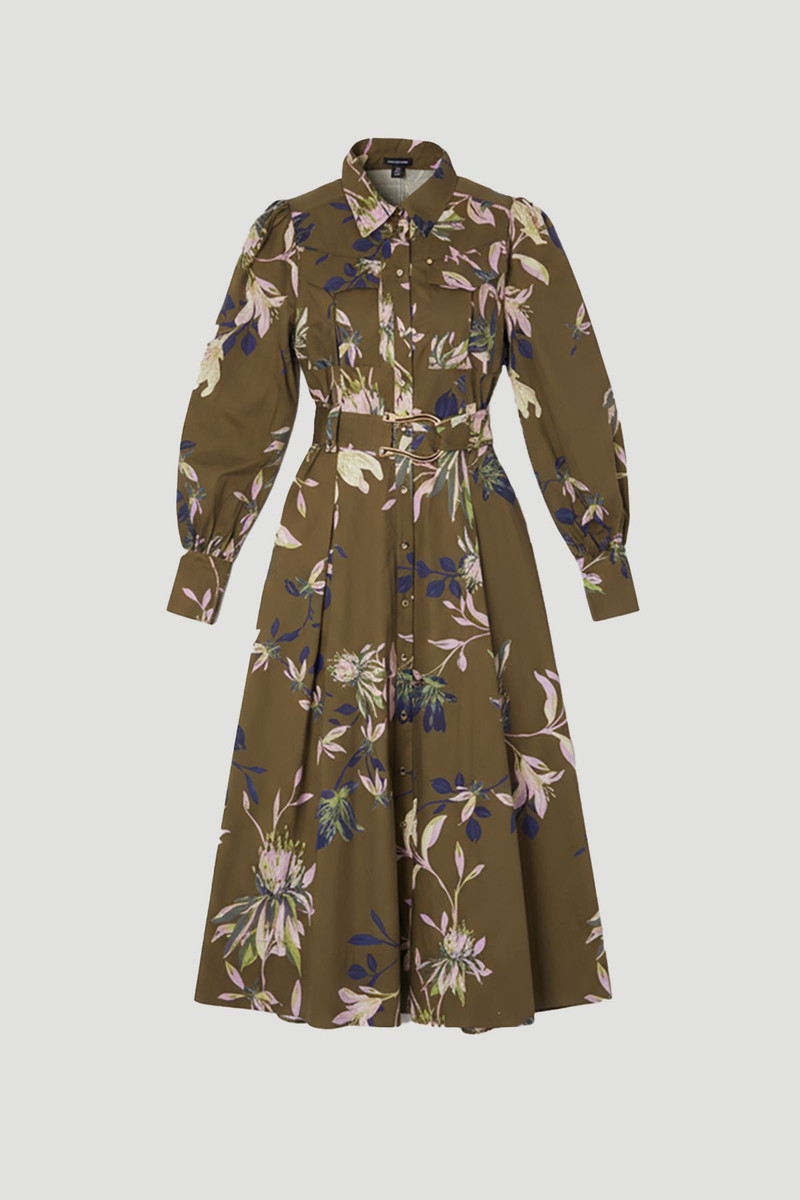 Plus Size Floral Print Cotton Sateen Woven Midi Shirt Dress - 1