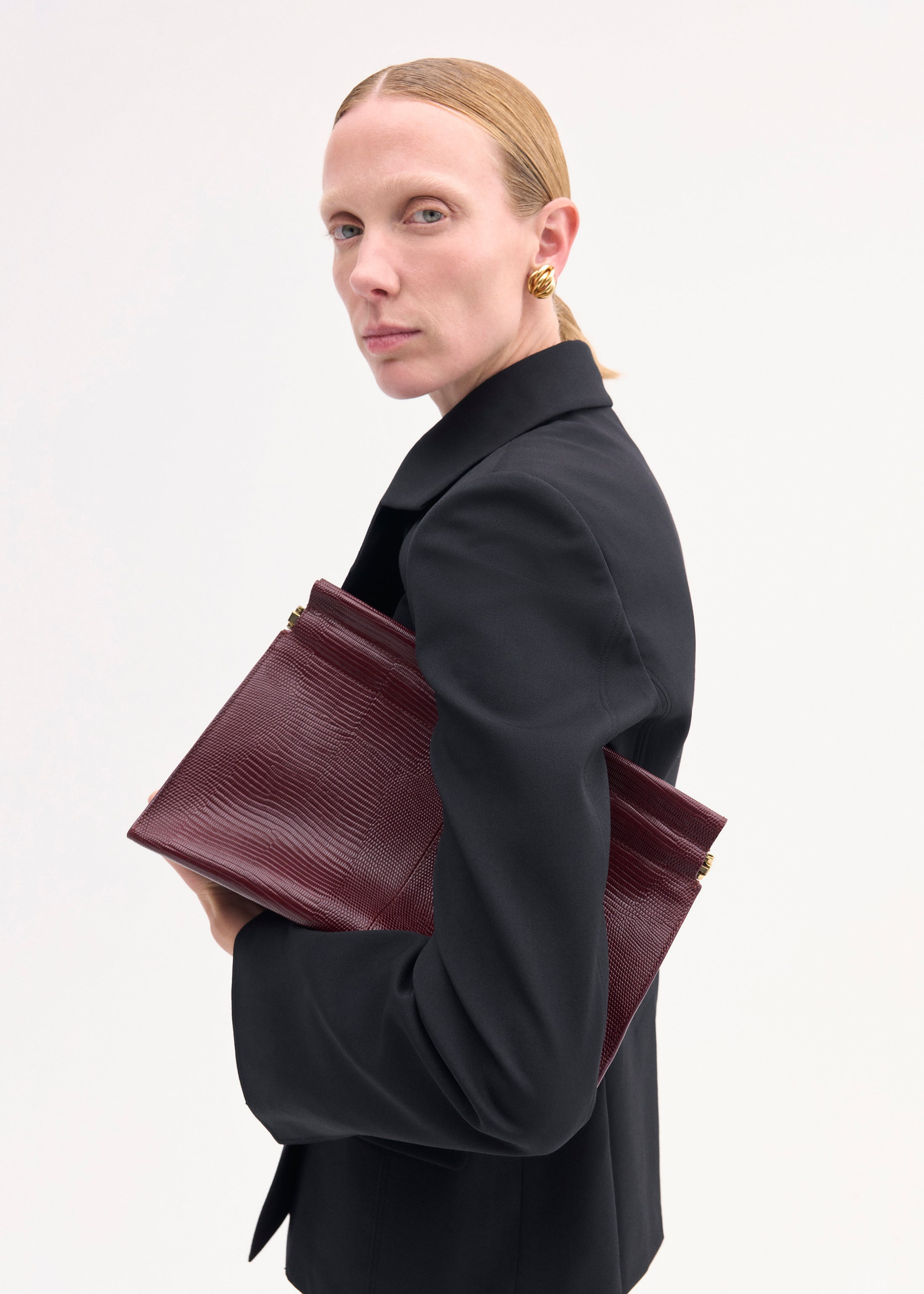 Large Leather Clutch in Burgundy - 4