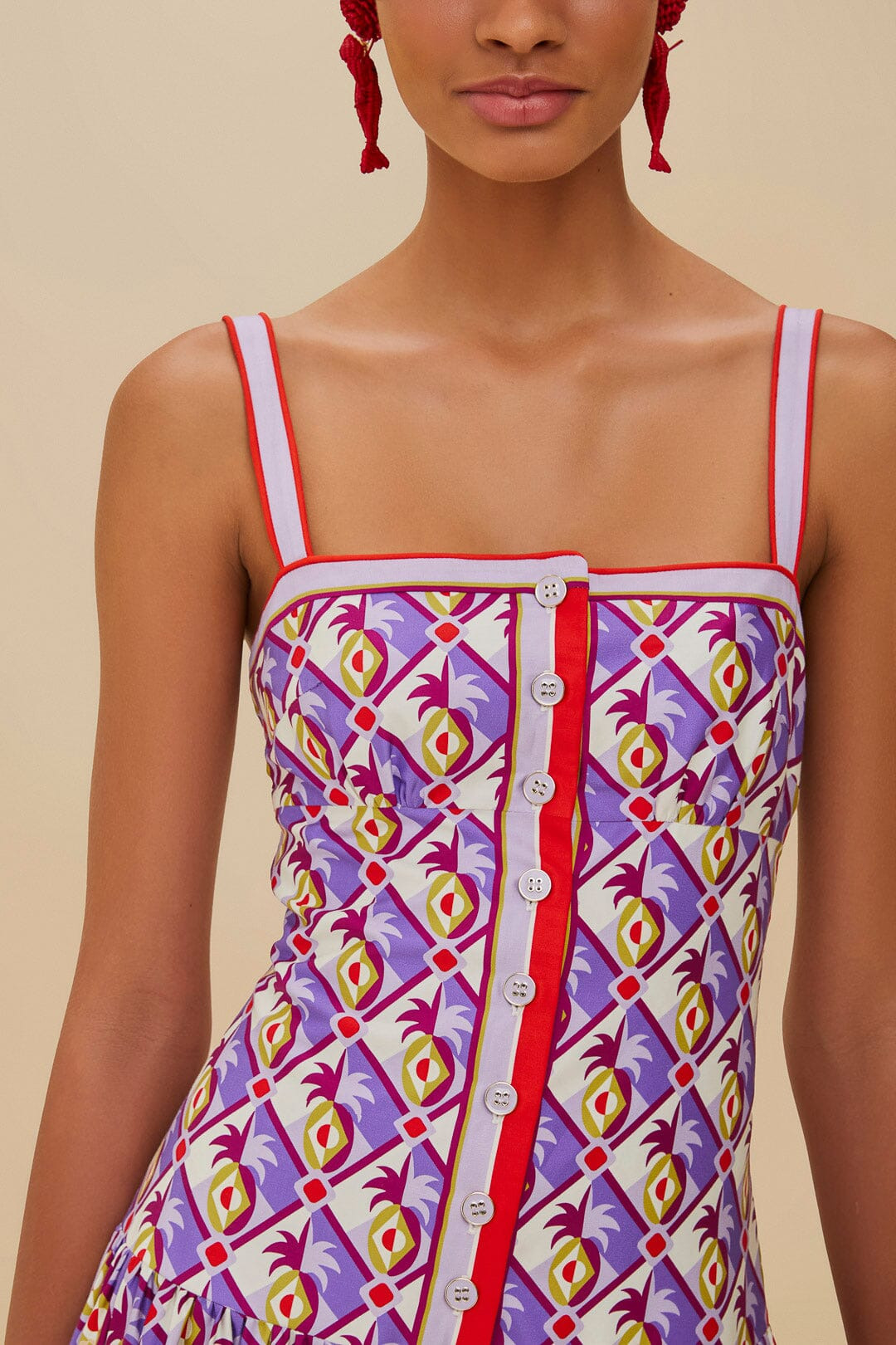 Multicolor Graphic Pineapple Scarf Organic Cotton Midi Dress - 2