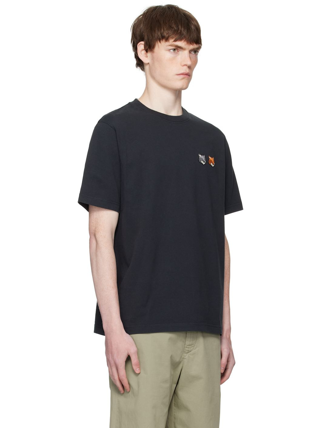 Black Double Bold Fox Head Comfort T-shirt - 2