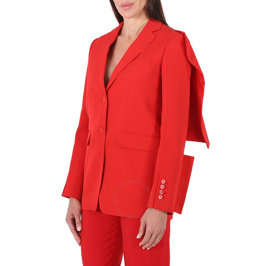 Burberry Ladies Bright Red Grain De Poudre Wool Panel Detail Tailored Blazer Jacket - 4