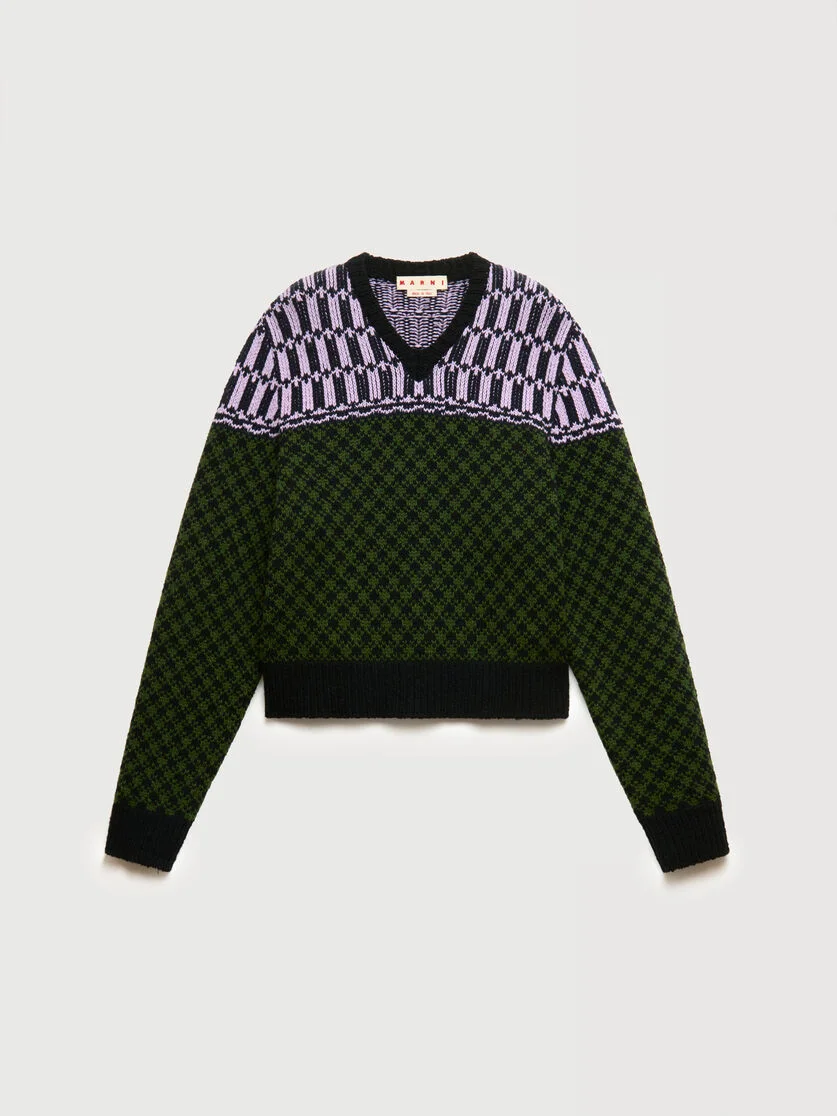 GREEN WOOL JUMPER WITH GEOMETRIC MOTIF - 1
