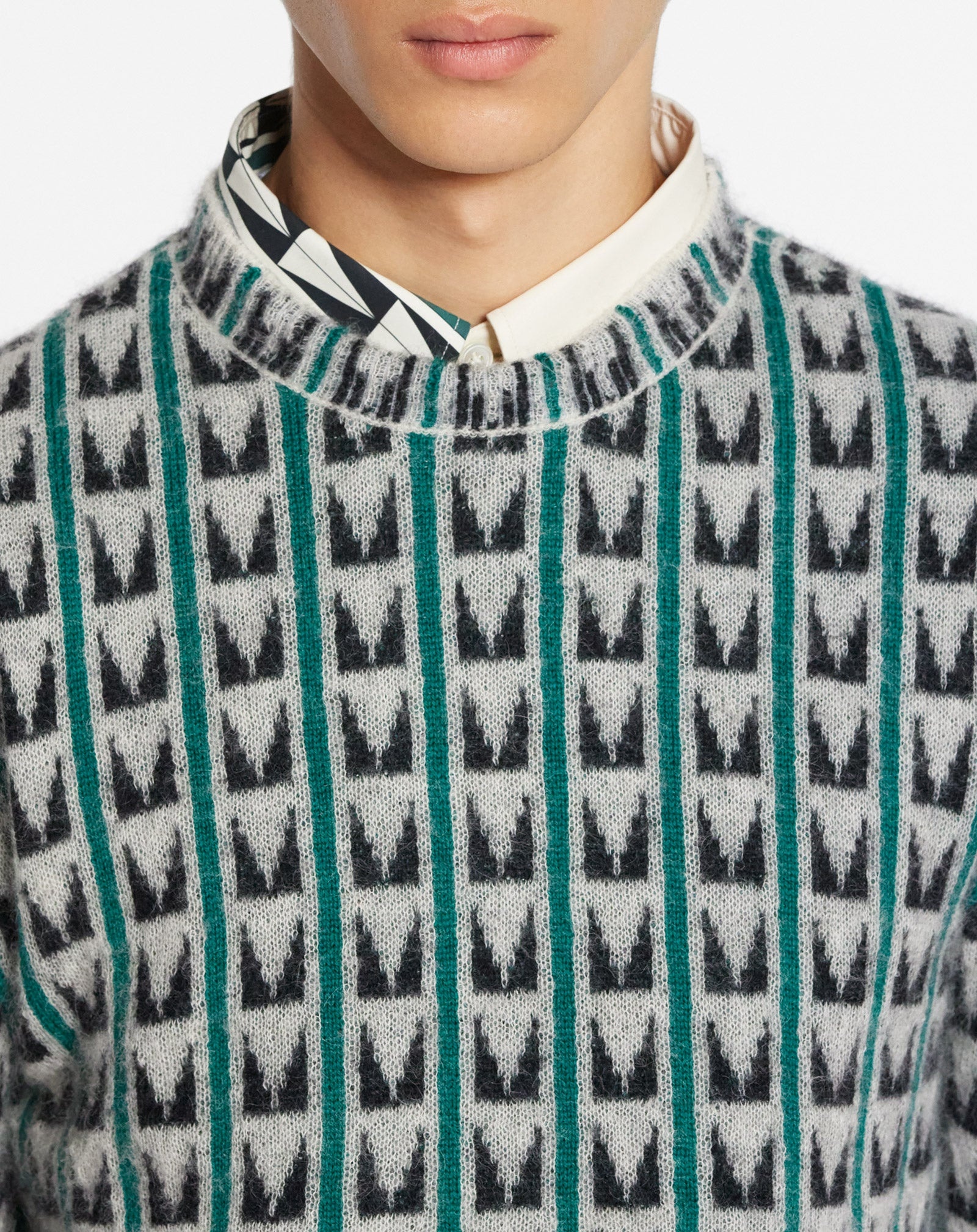 ROUND NECK JACQUARD SWEATER WITH ART DECO-INSPIRED TRIANGLES - 5