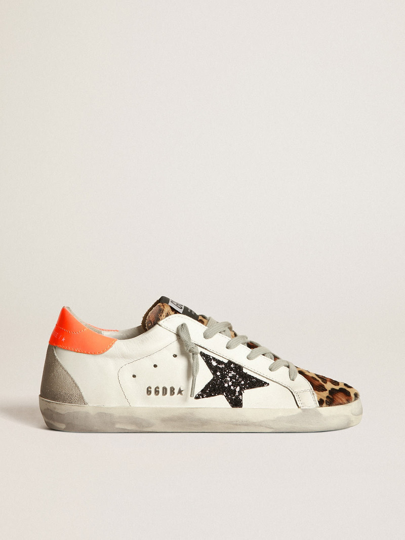 Super-Star sneakers with leopard-print insert, glittery star and orange heel tab - 1